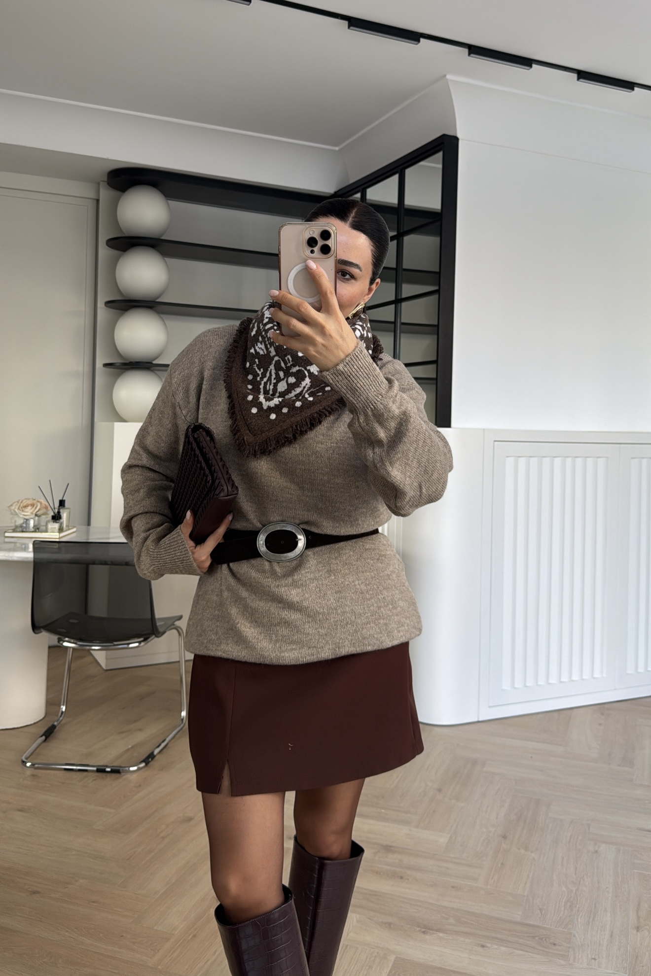 BİSİKLET YAKA TUNİK BOY OVERSİZE KAZAK VİZON 