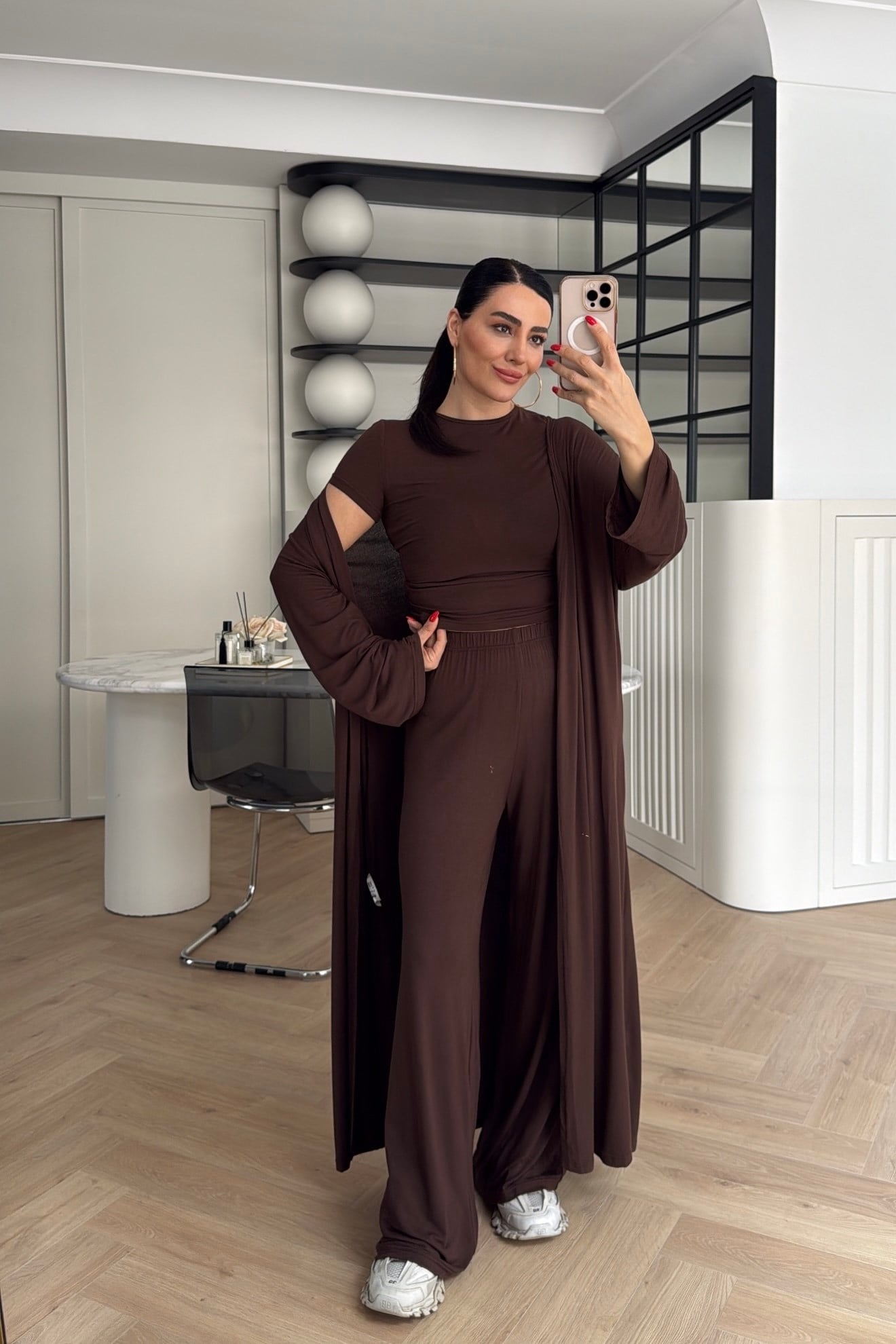 BLUZ PANTOLON HIRKA KOMBİNE 3'LÜ TAKIM KAHVE