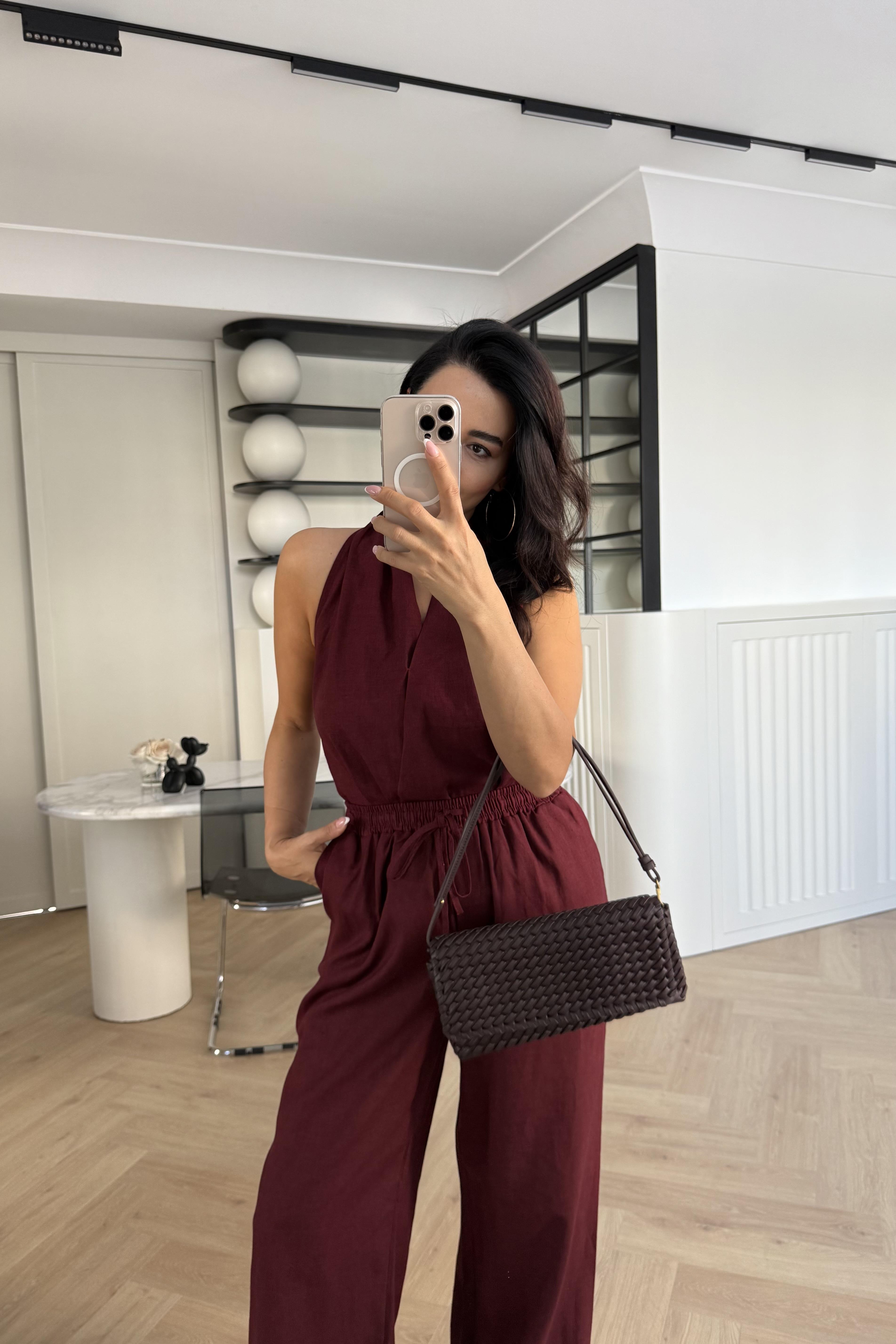 BORDO %100 HAM KETEN BLUZ PANTOLON TAKIM