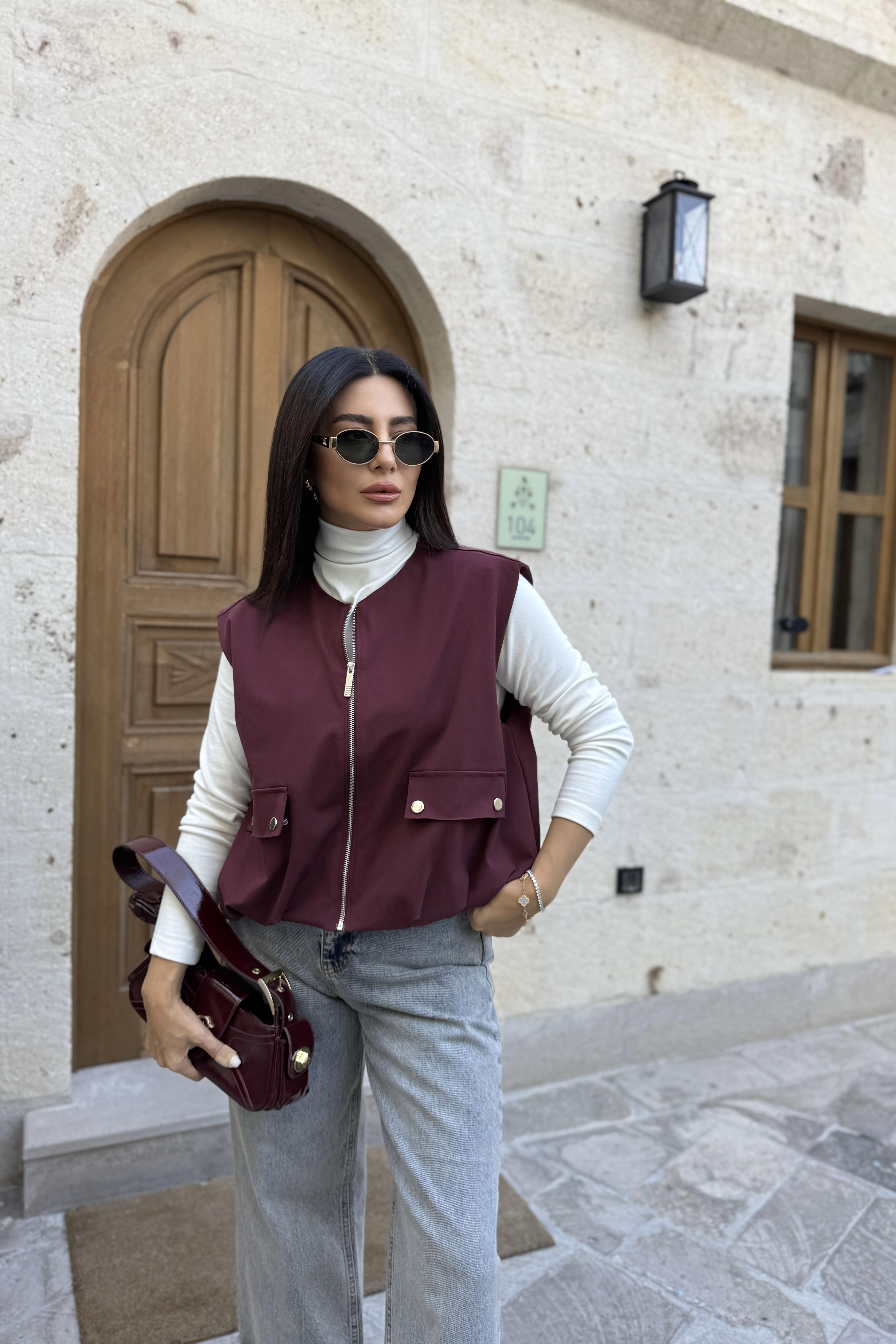 BORDO ASTARLI FERMUARLI YELEK