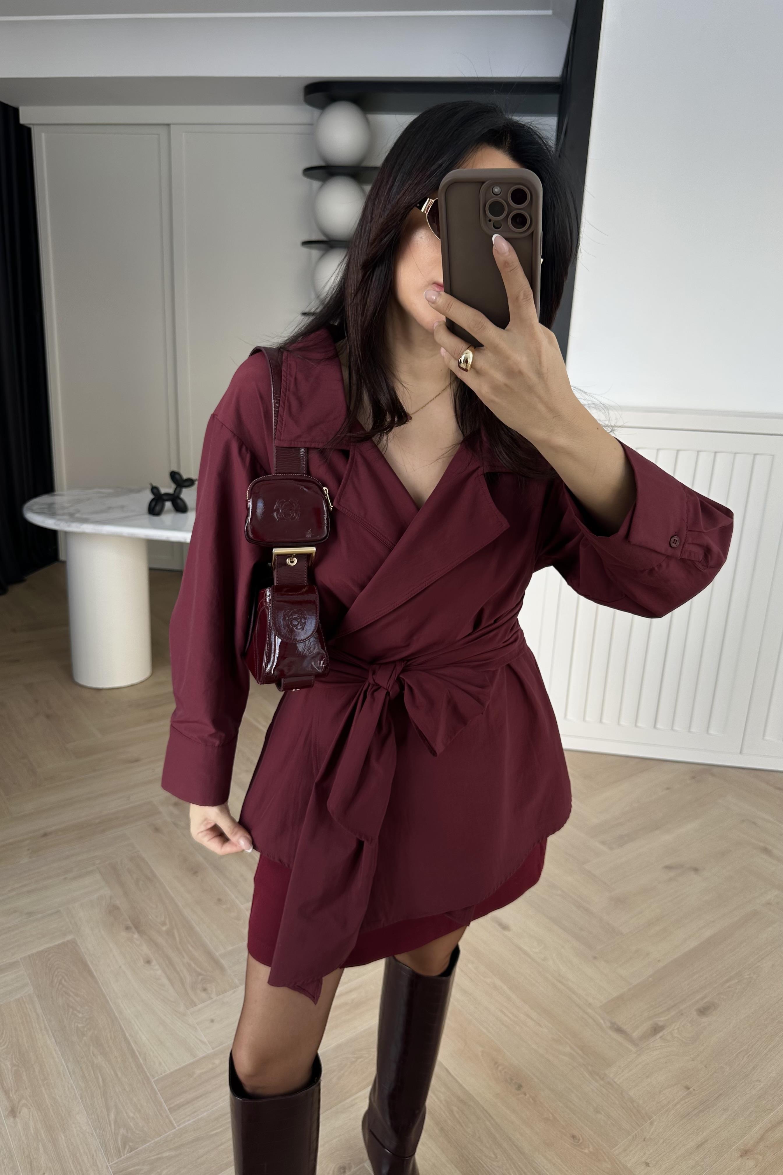 Bordo Bağlamalı Poplin Gömlek