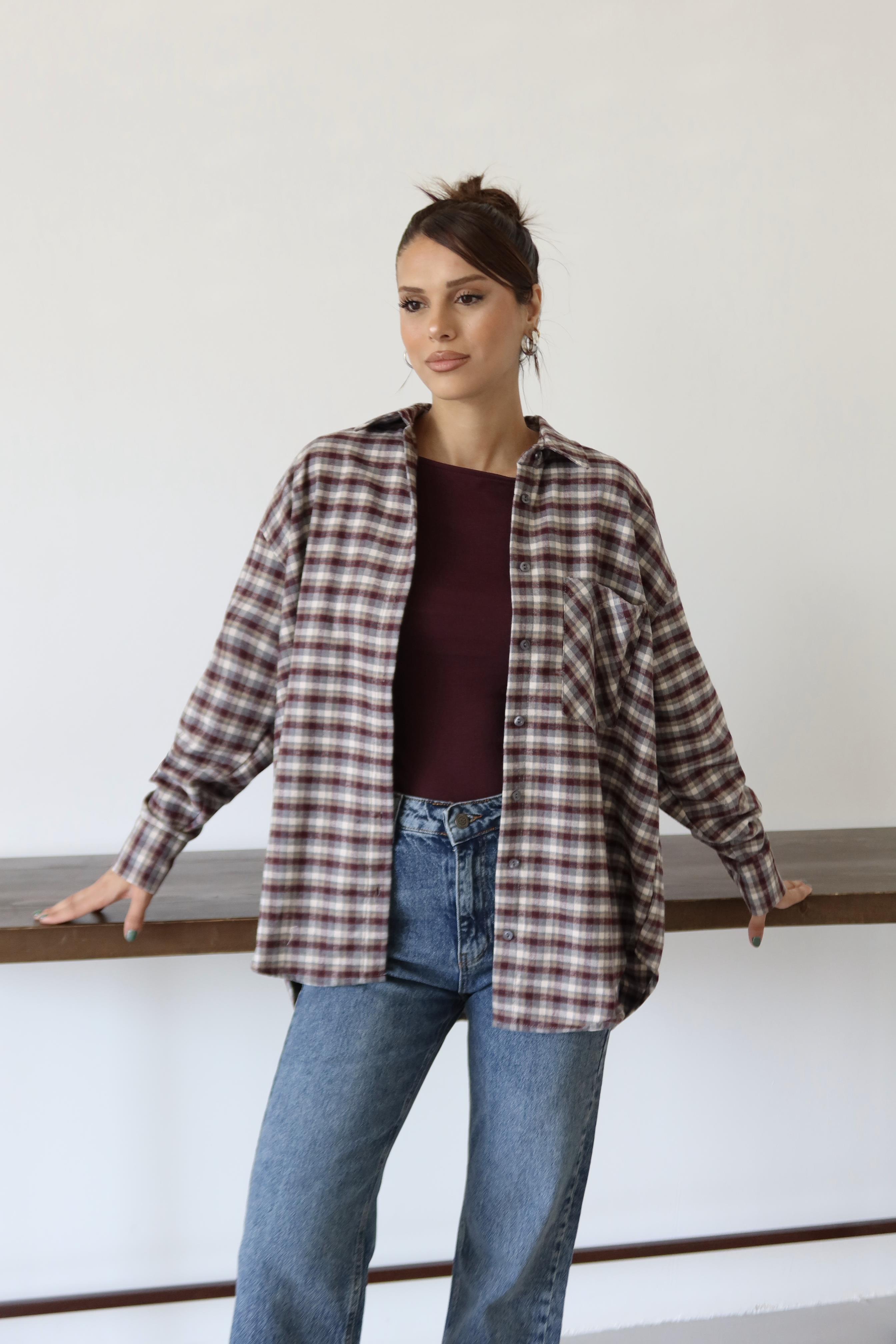 BORDO EKOSE OVERSİZE GÖMLEK