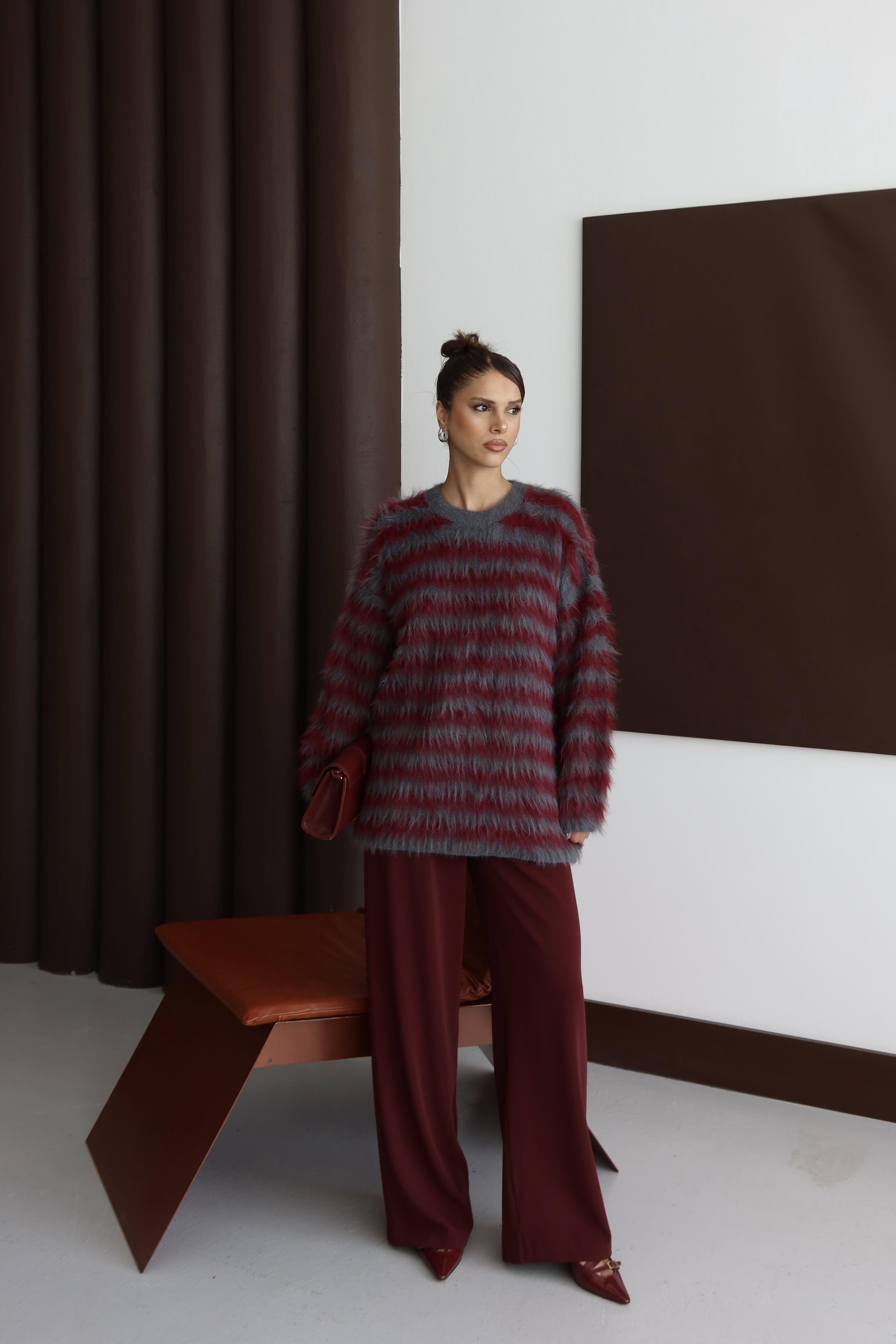 BORDO GRİ ŞARDONLU YUMOŞ TRİKO