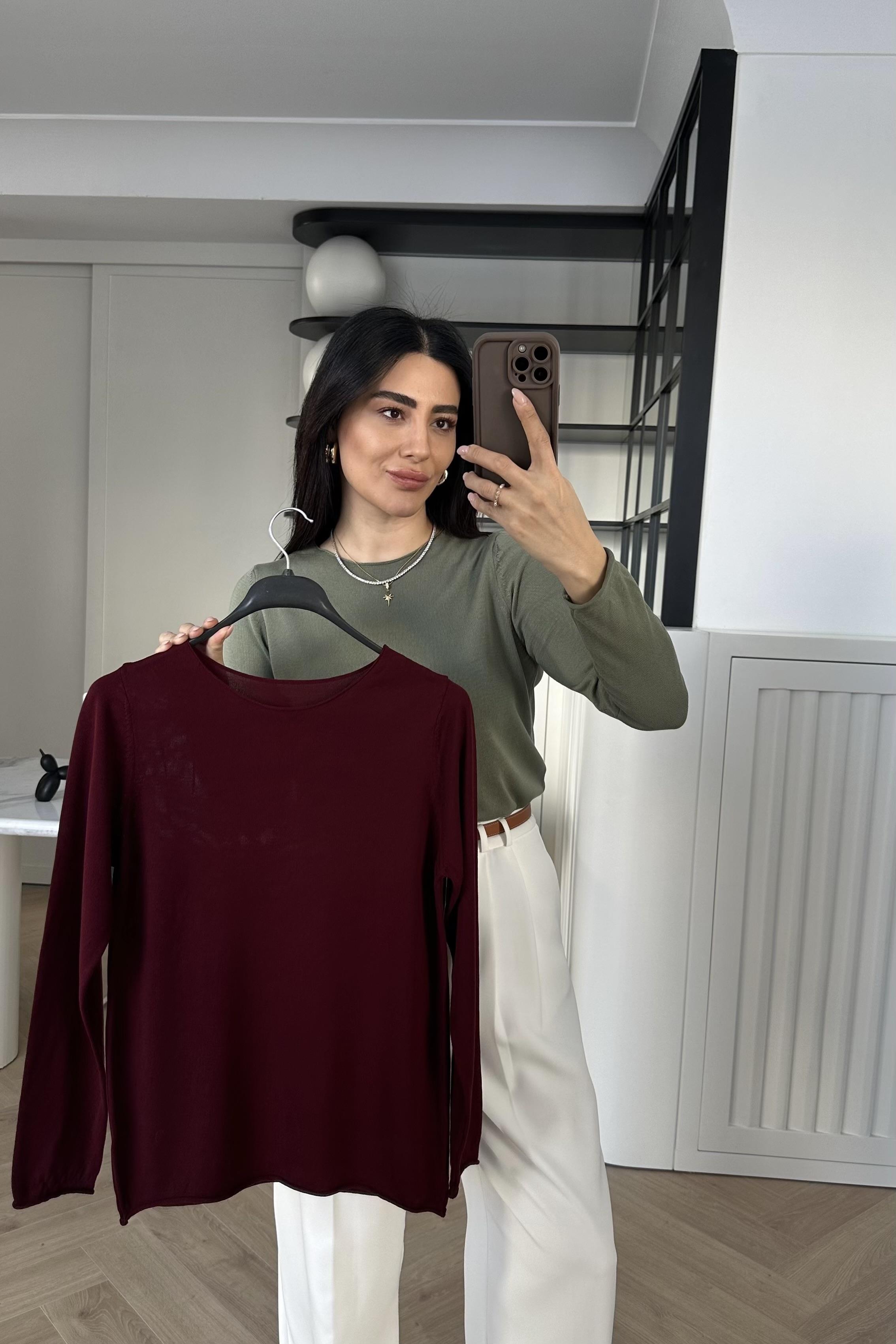 Bordo İnce Dokuma Triko Kazak