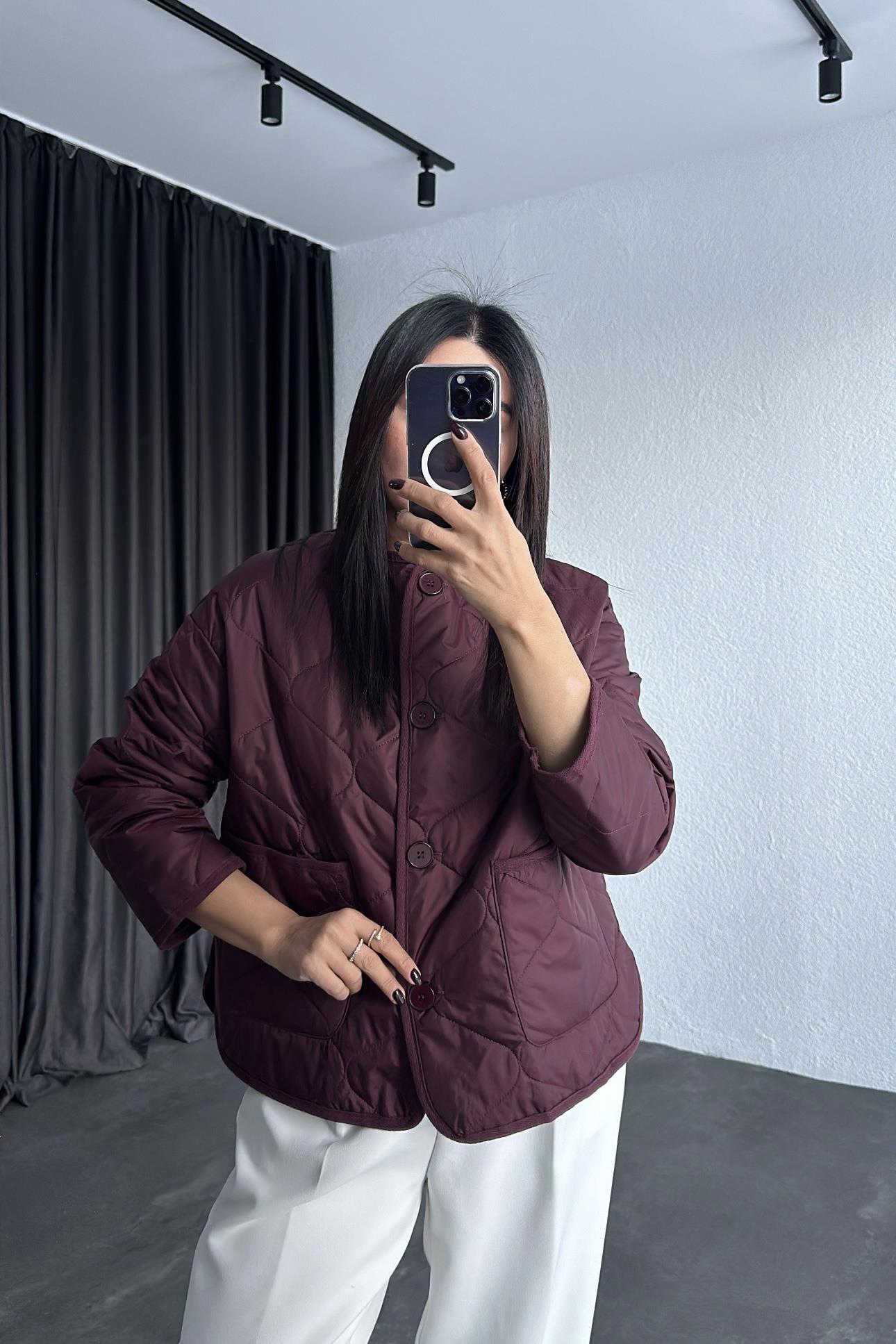 Bordo Mevsimlik Kapitone Ceket