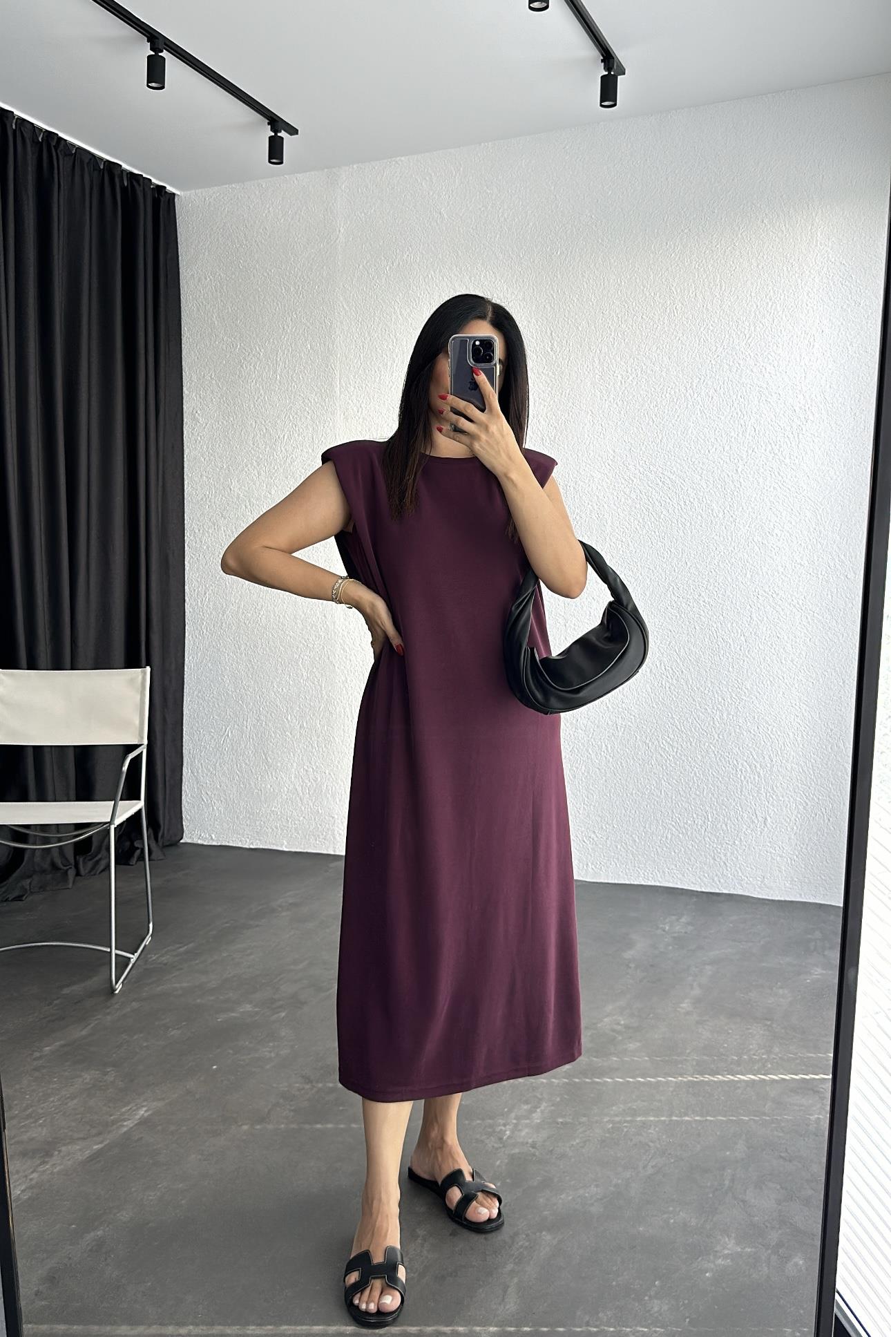 Bordo Modal Kumaş Marka Etiketli Elbise