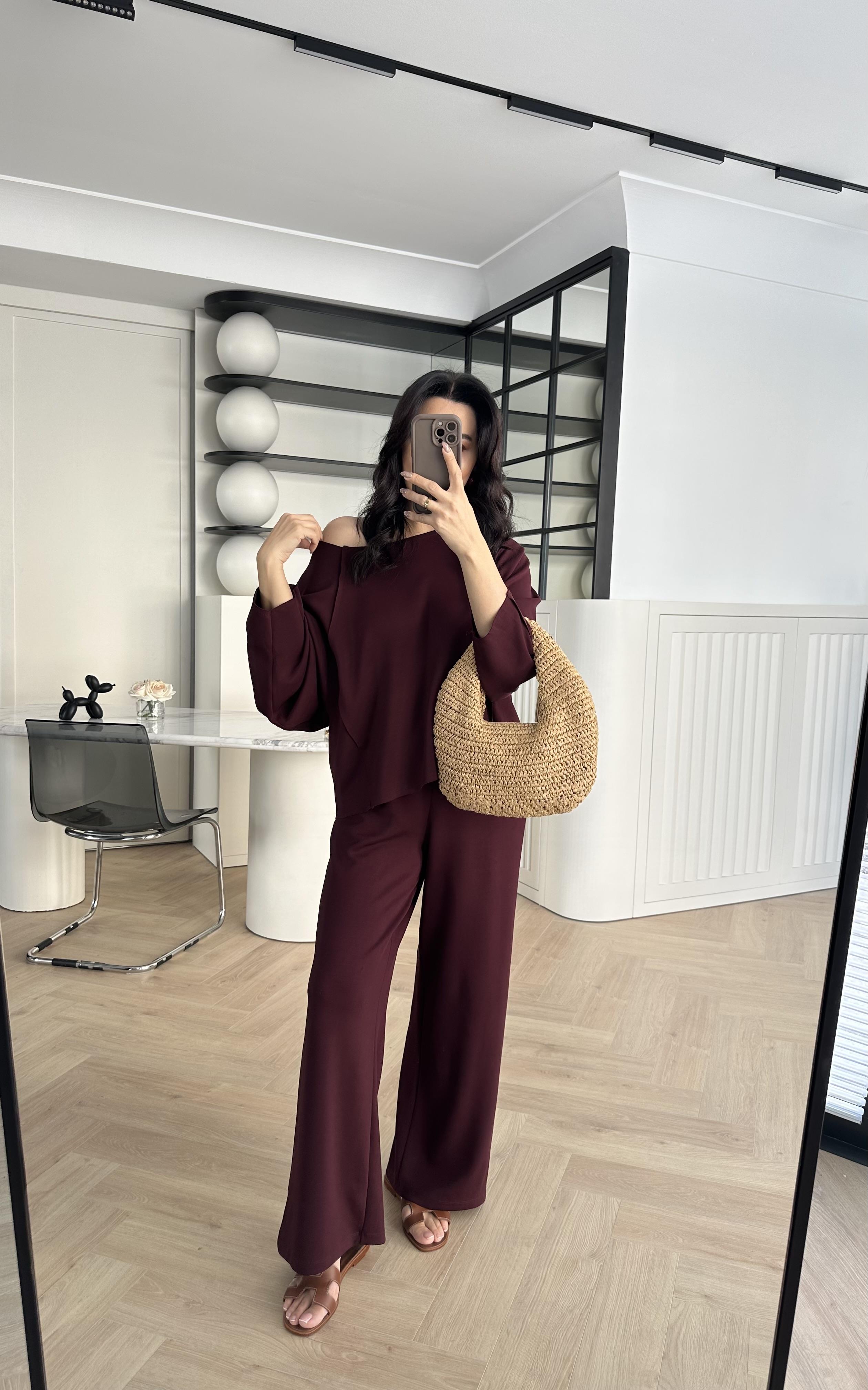 Bordo Modal Kumaş Omuz Detaylı Premium Takım