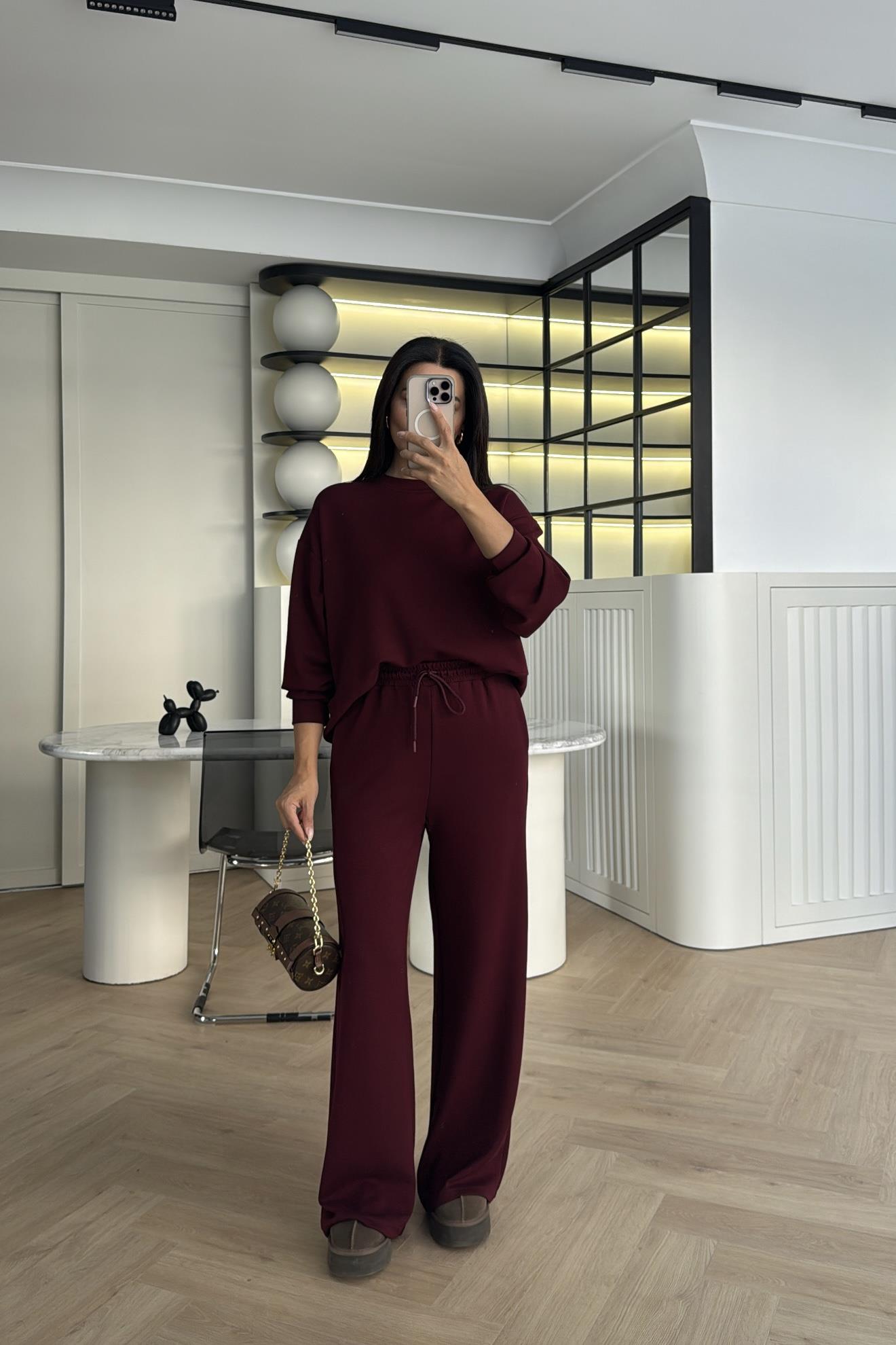 BORDO MODAL KUMAŞ SWEATSHIRT PANTOLON TAKIM