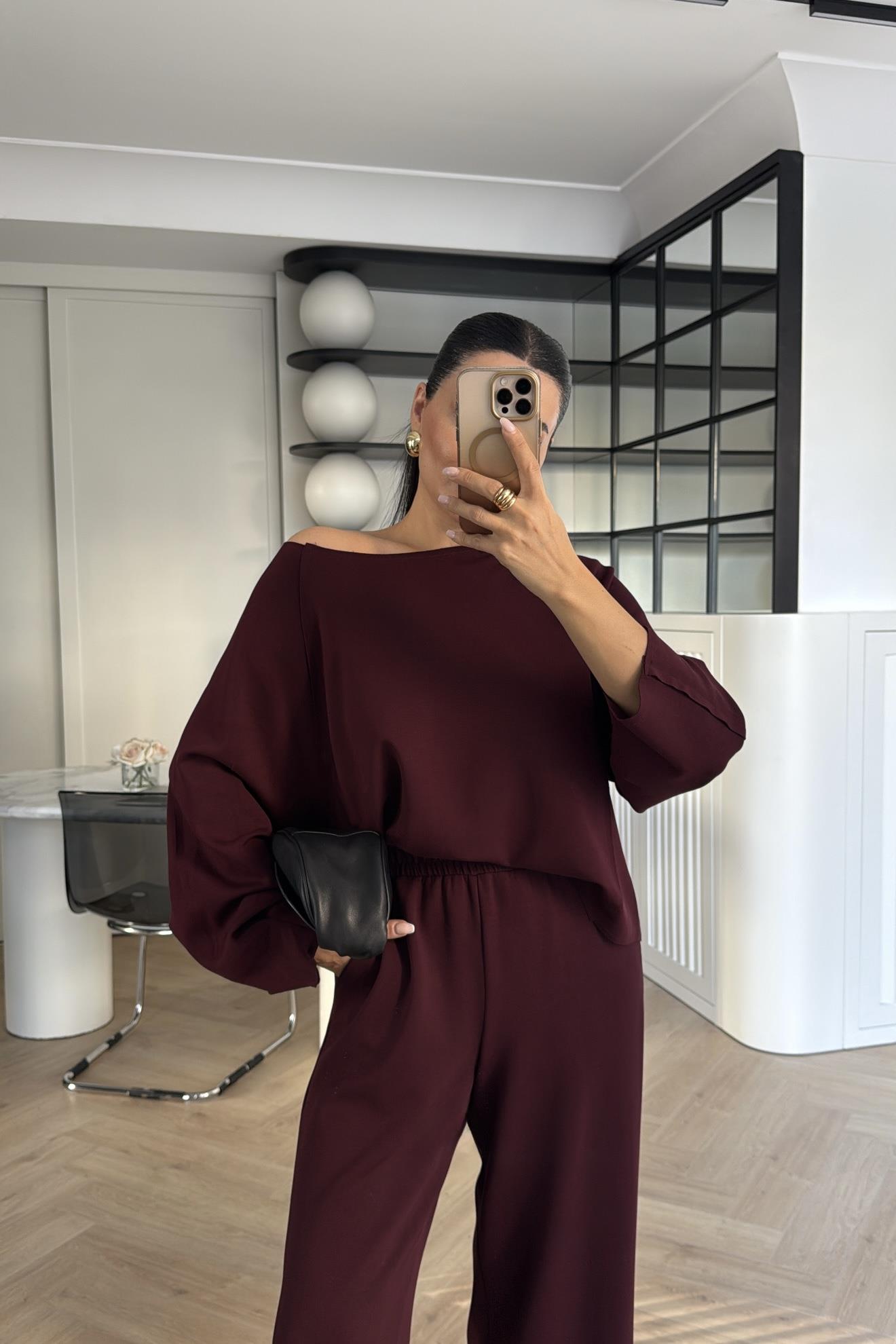 BORDO OMUZ DEKOLTELİ MODAL TAKIM