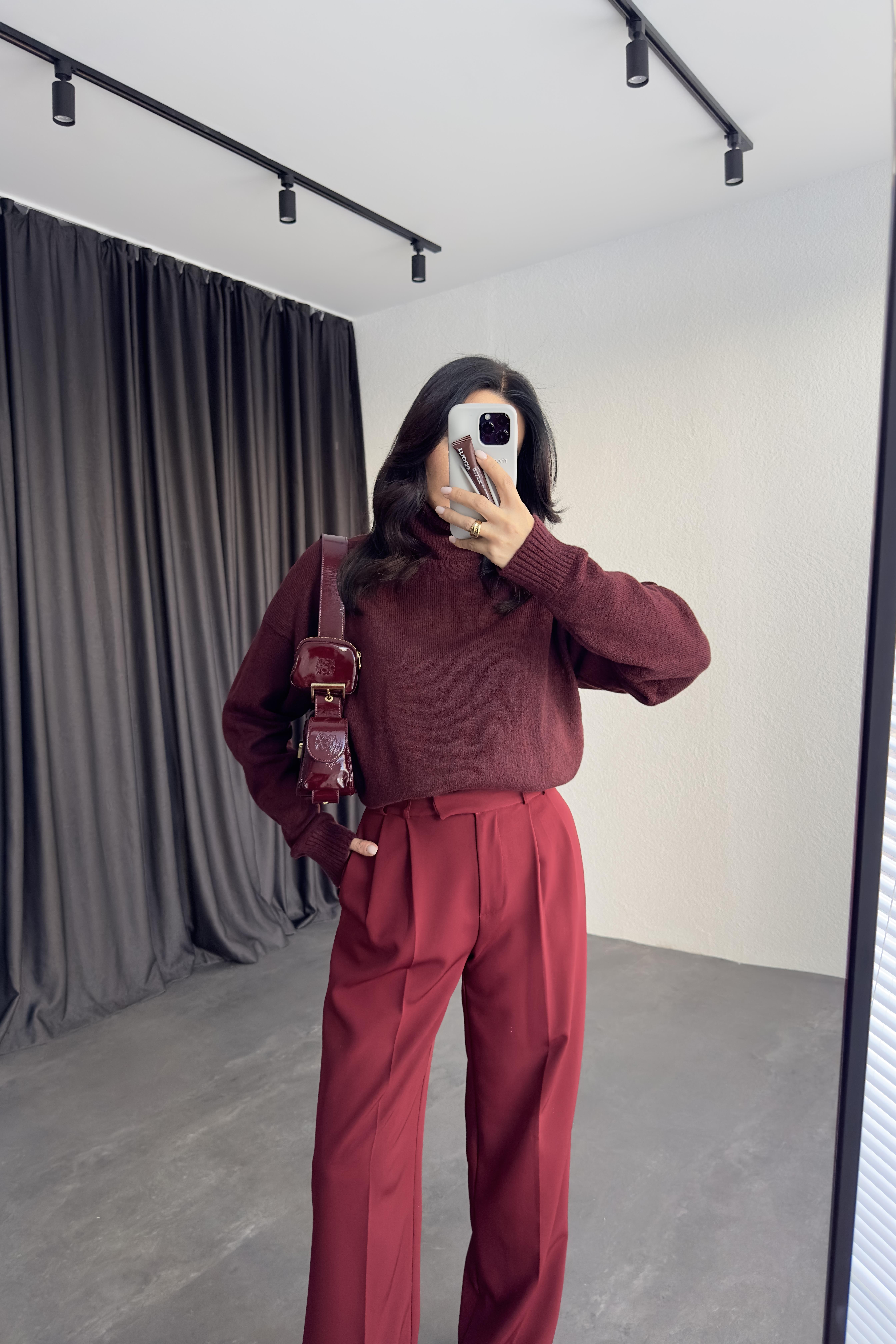 Bordo Renk Özel Dikim Palazzo Pantolon 