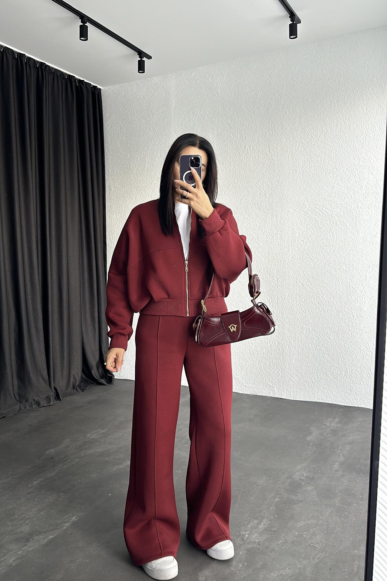 Bordo Renk Şardonlu Zr Model Eşofman Takım 