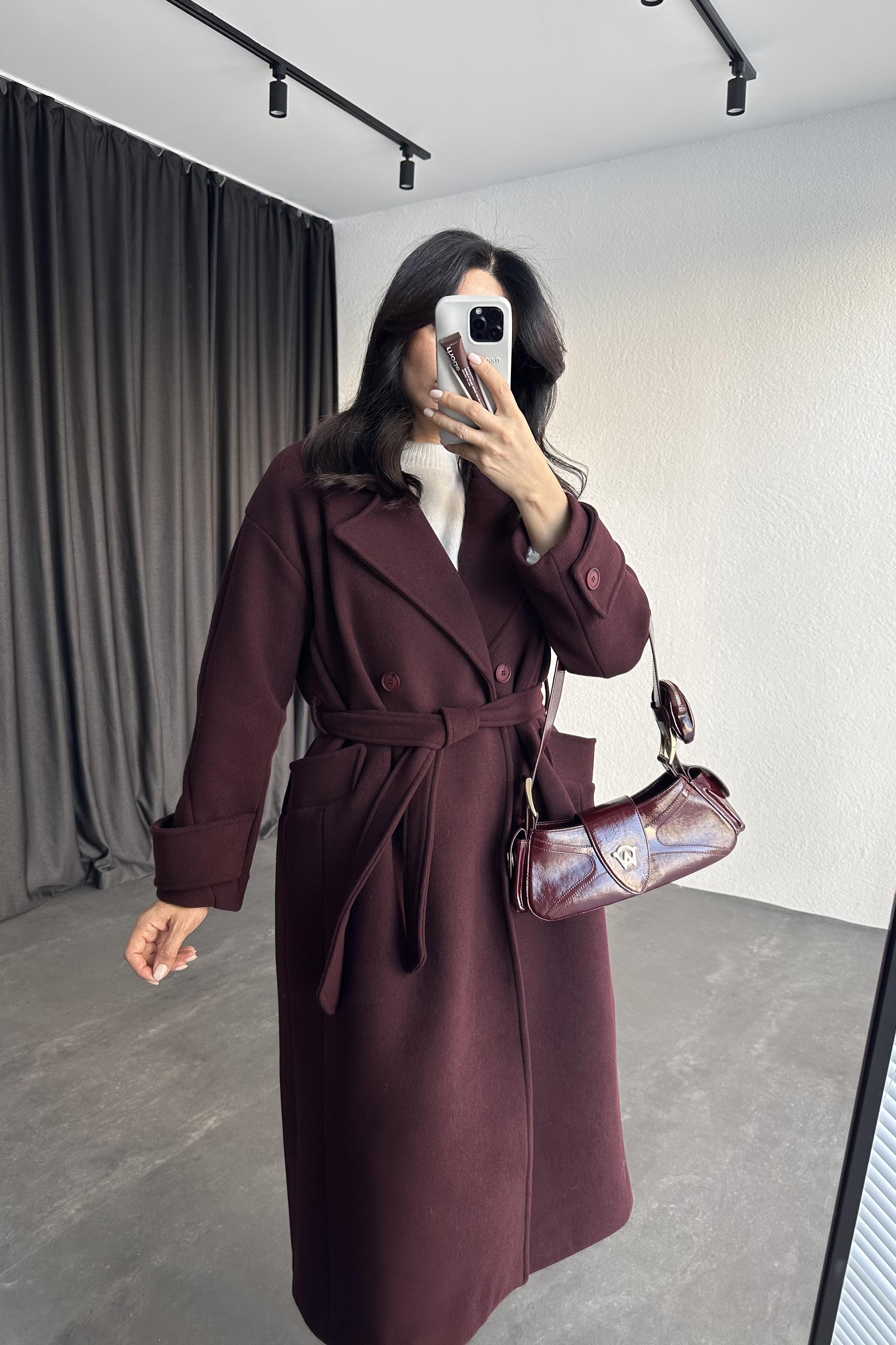 Bordo Renk Tokyo Model Premium Kaşe Kaban 