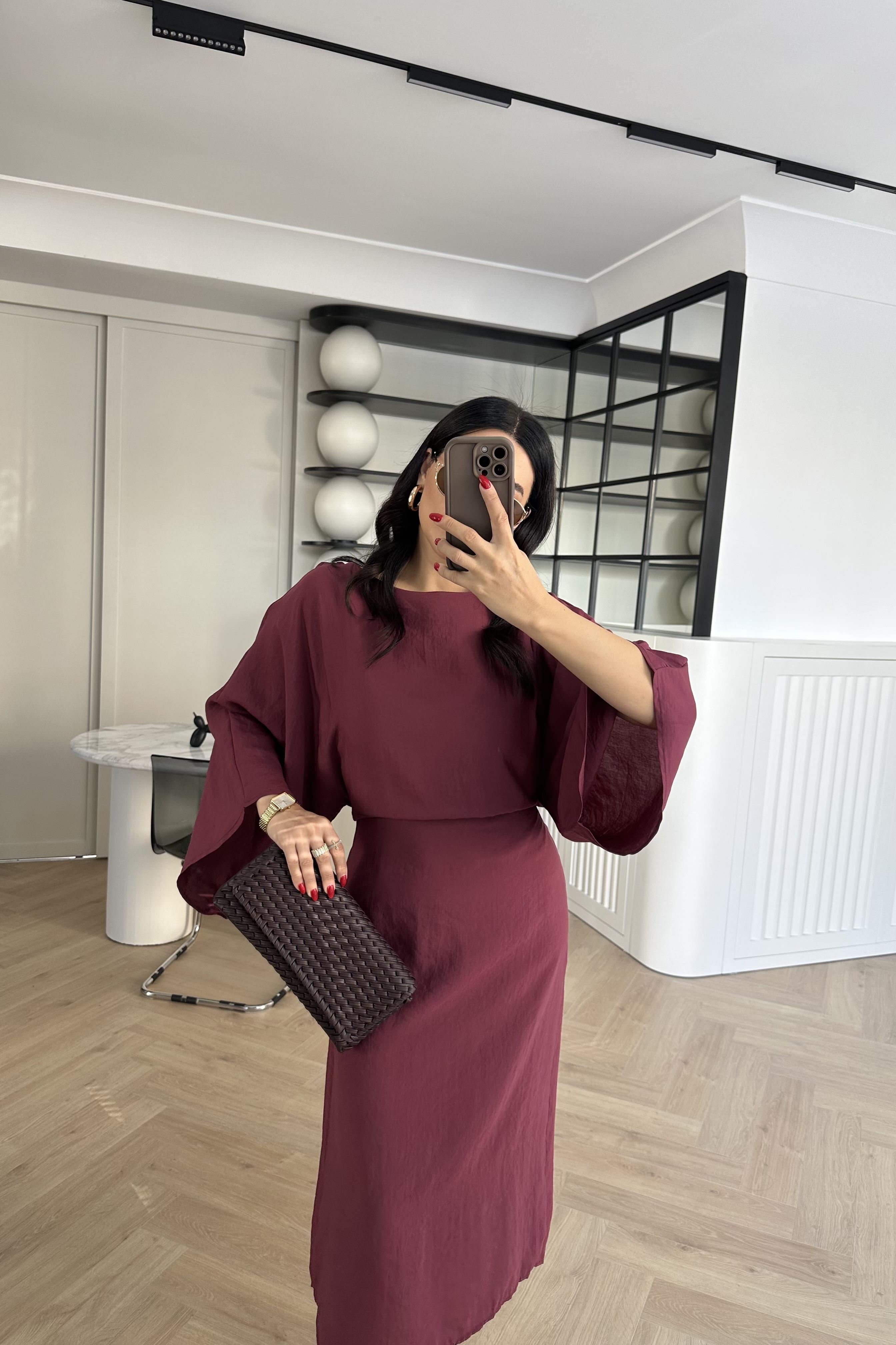 Bordo Tensel Kumaş Massimo Etiketli Elbise