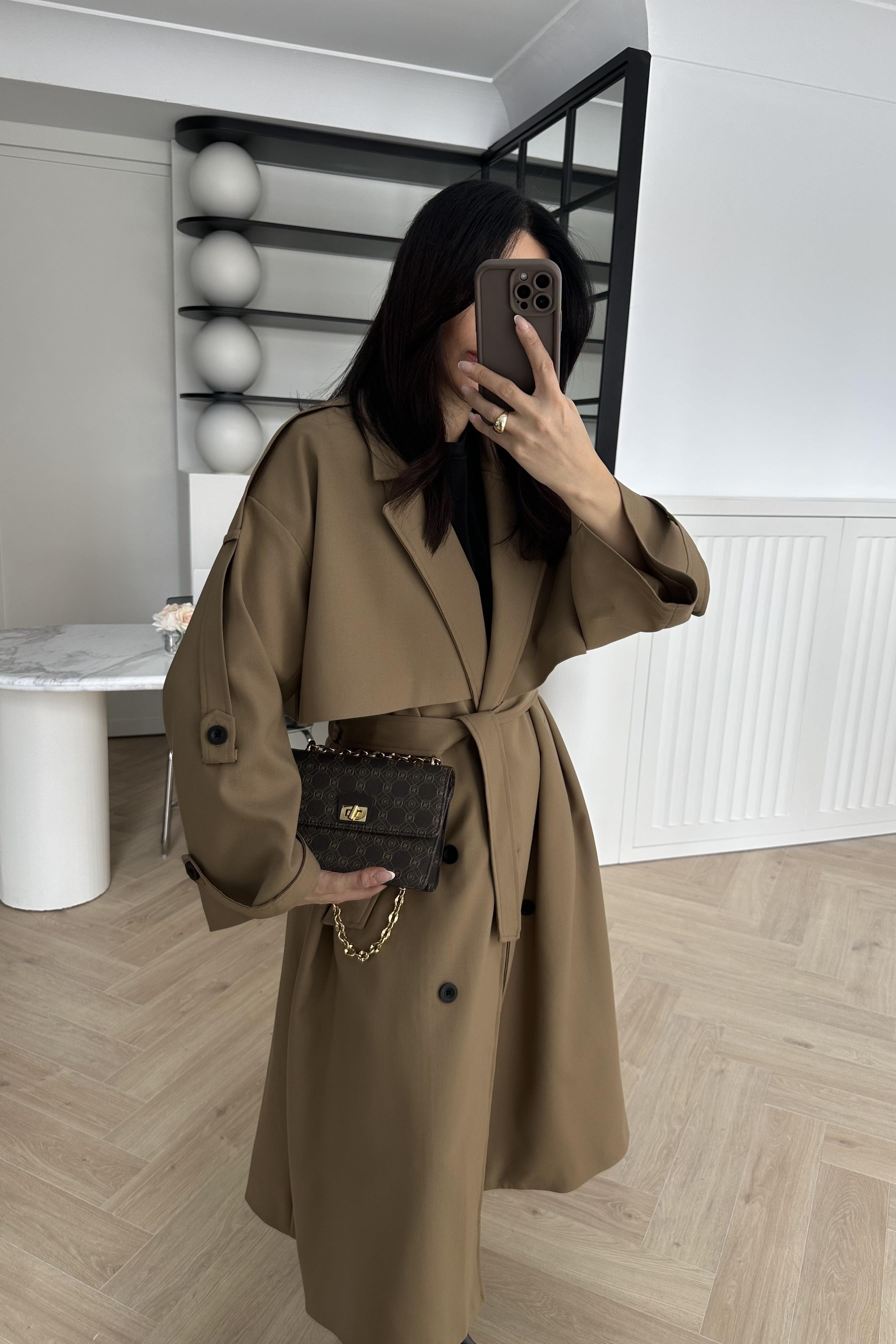 Camel Astarlı Tasarım Premium Trençkot