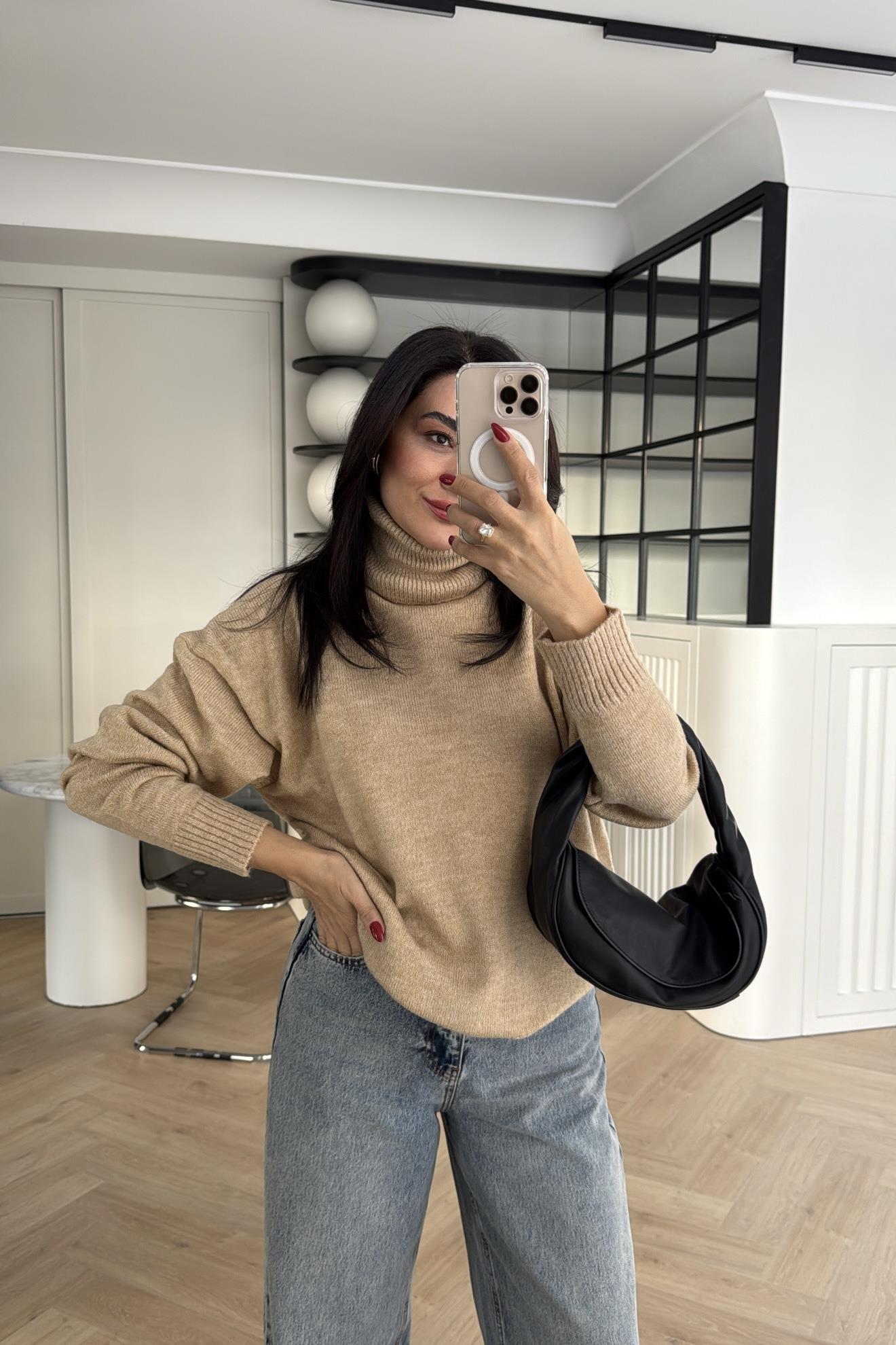 CAMEL BALIKÇI YAKA YUMOŞ TRİKO KAZAK 