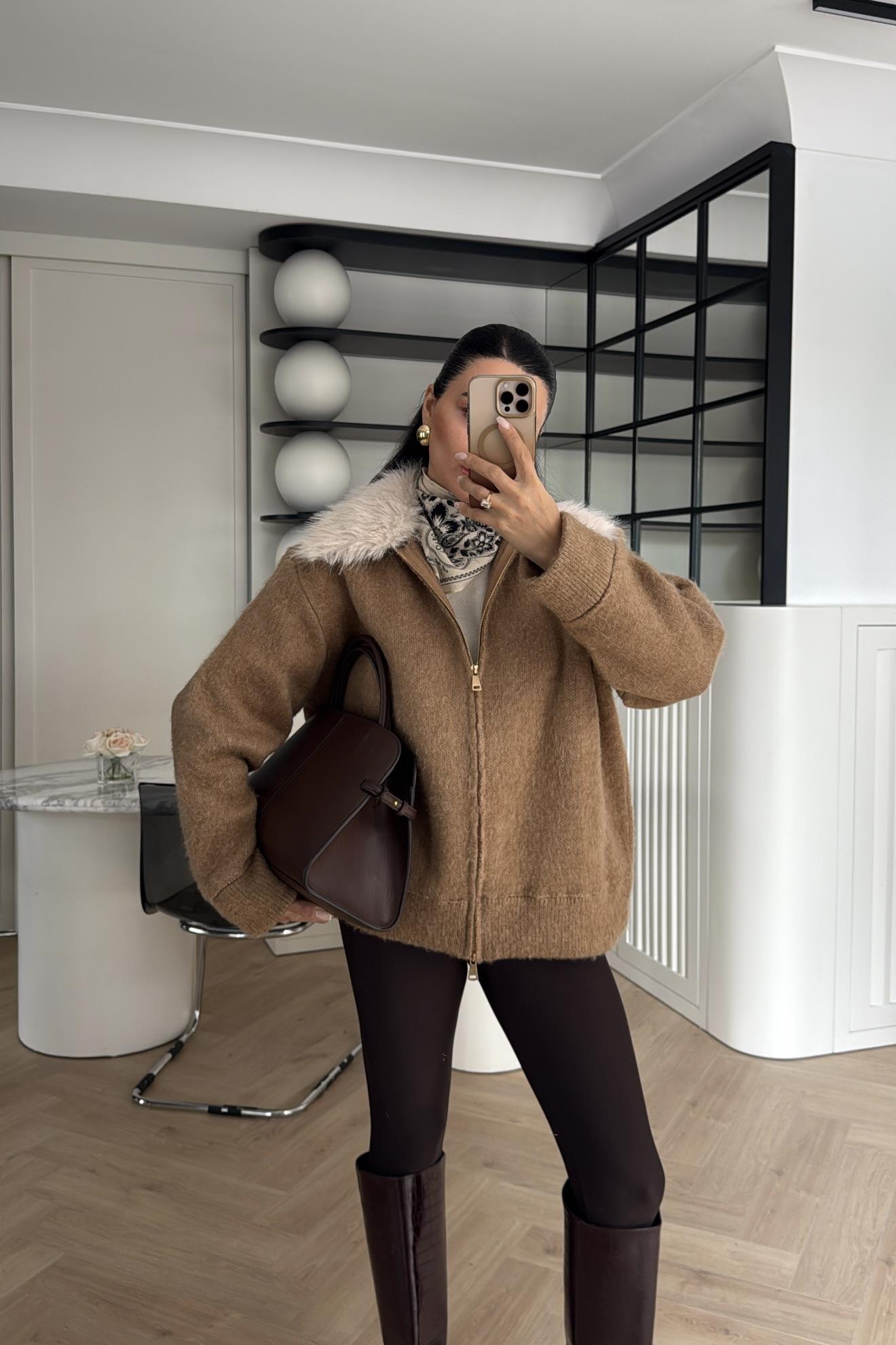 CAMEL ÇIKARILABİLİR KÜRKLÜ HIRKA