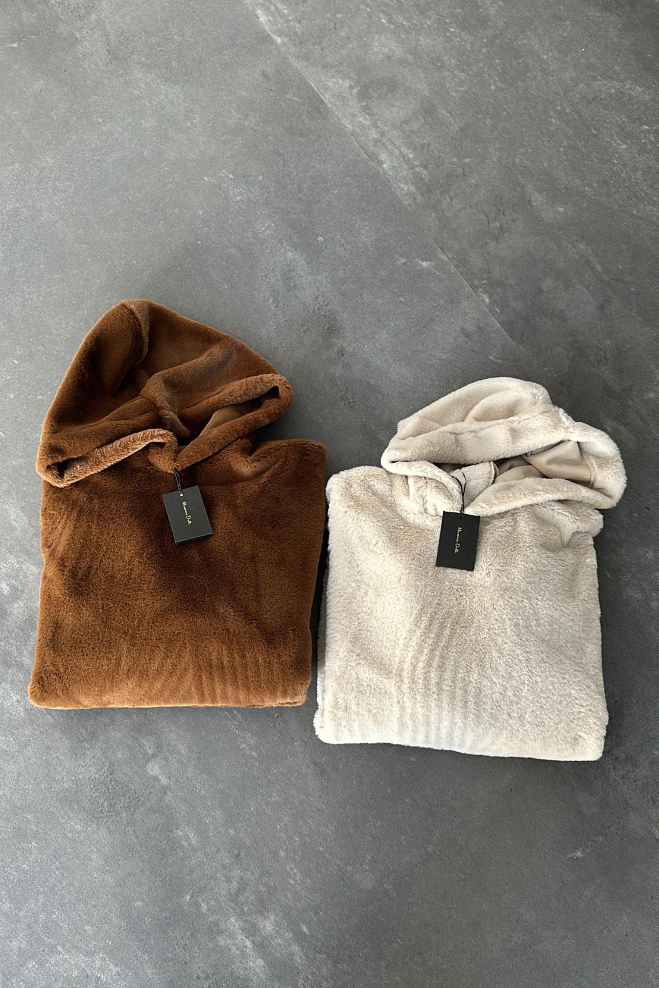 Camel Renk Kanguru Cepli Massimo Peluş Sweatshirt