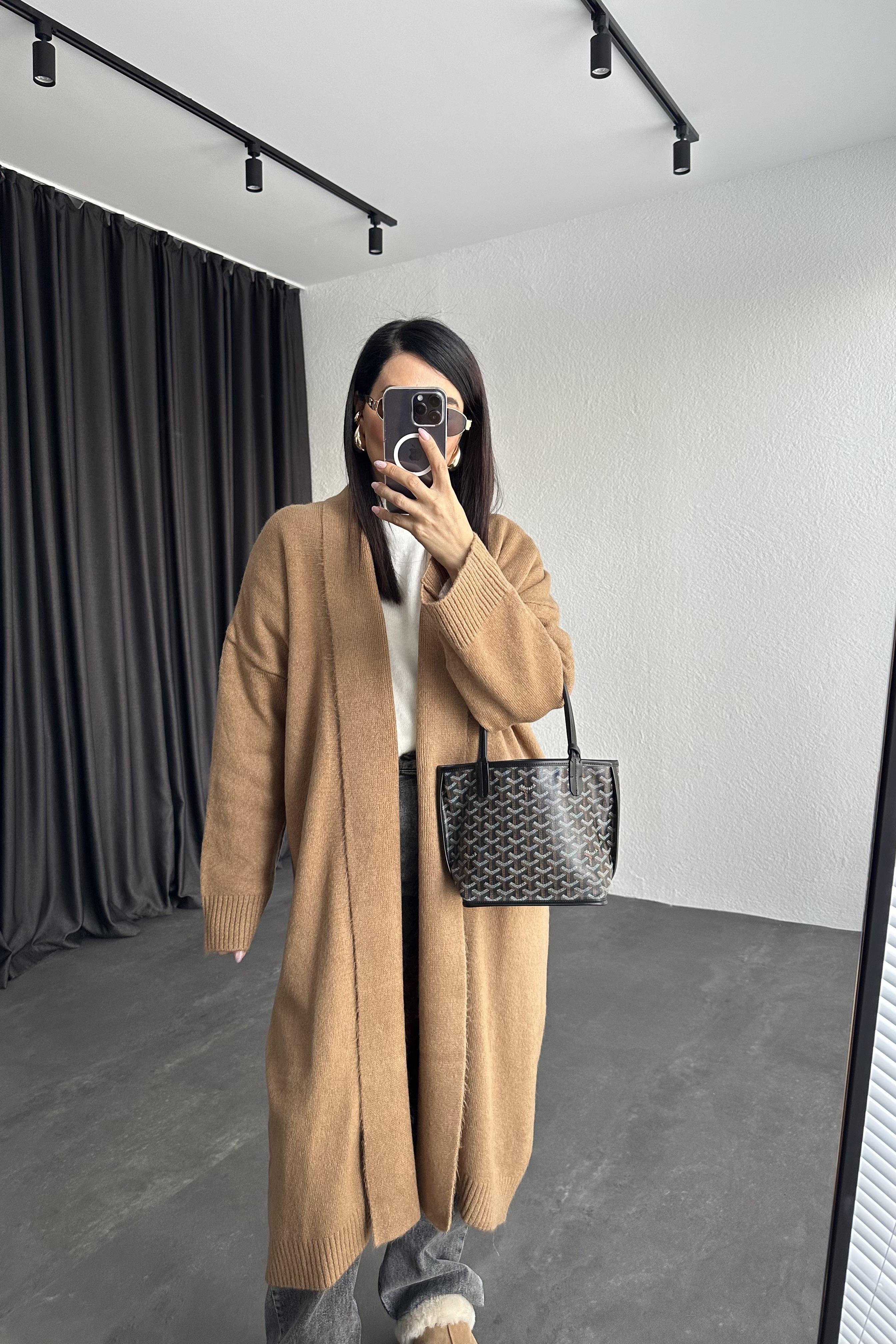 Camel Şal Yaka Uzun Hırka