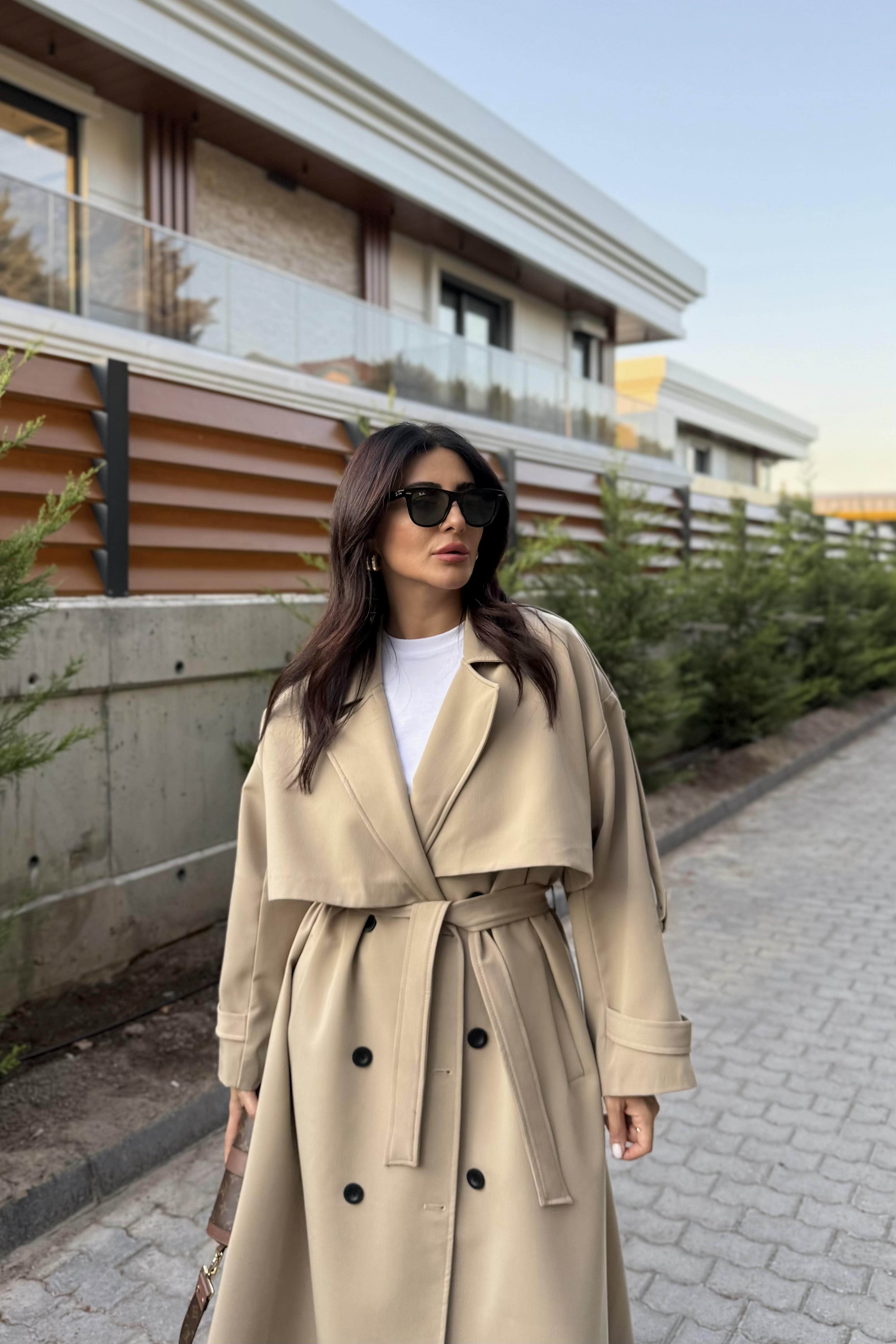 CAMEL TASARIM ASTARLI PREMIUM TRENÇKOT