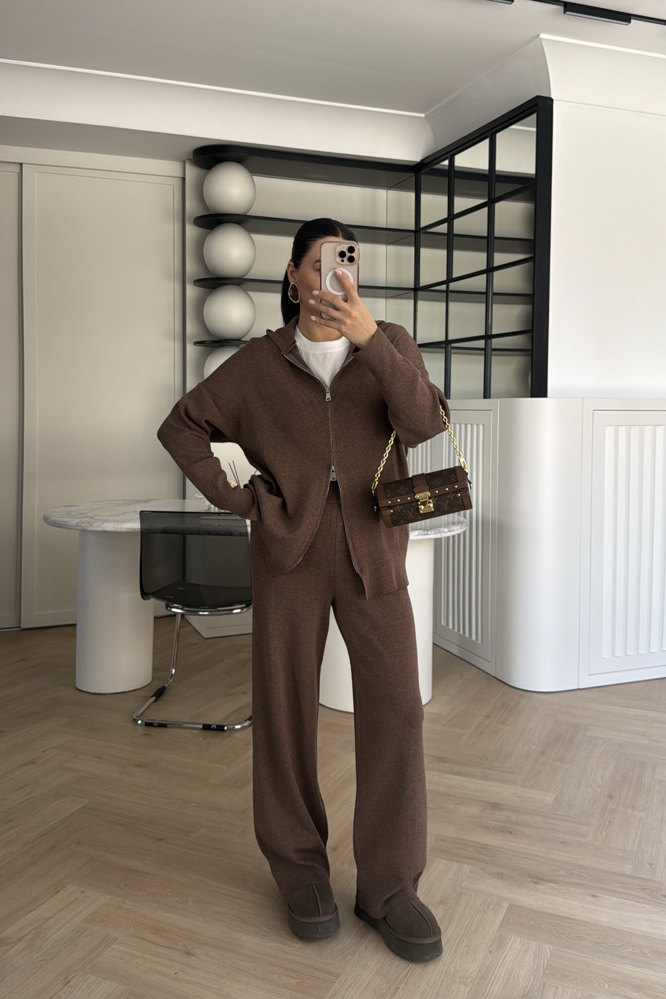 ÇİFT FERMUARLI KAPŞONLU TRİKO TAKIM VİZON 