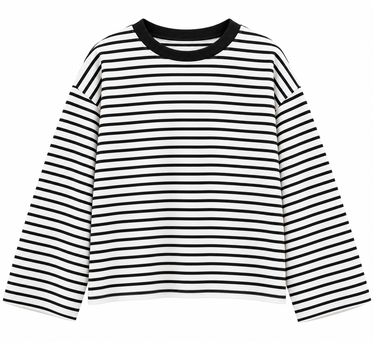 Çizgili Geniş Kollu Sweatshirt  Sİyah