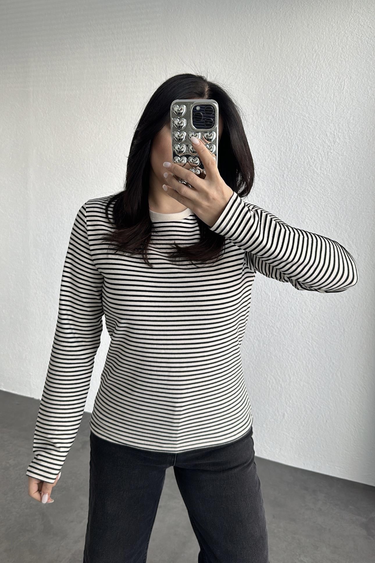 Çizgili İhracat Mevsimlik Sweatshırt 