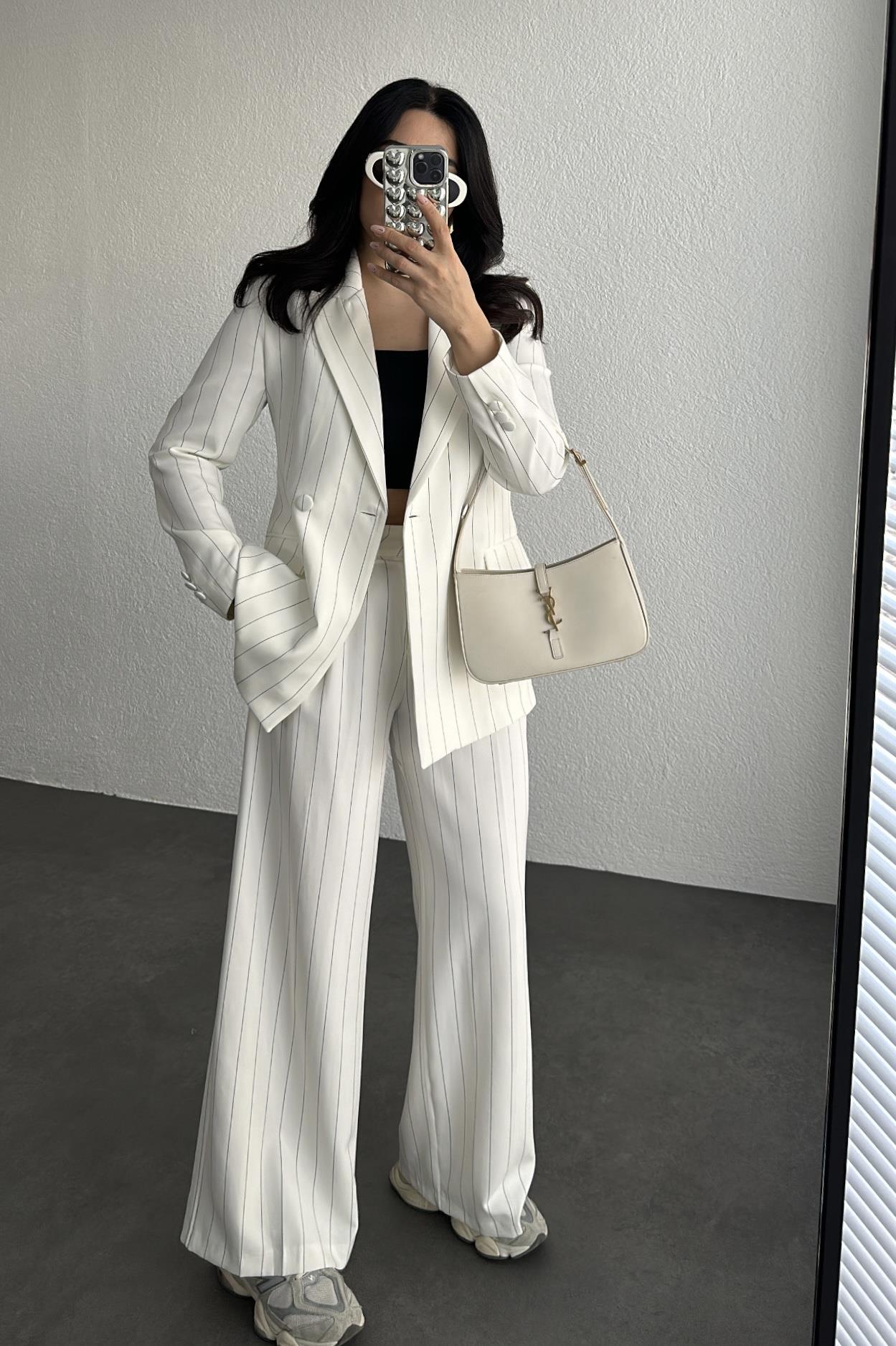 Çizgili Kumaş Ceket Pantolon Takım