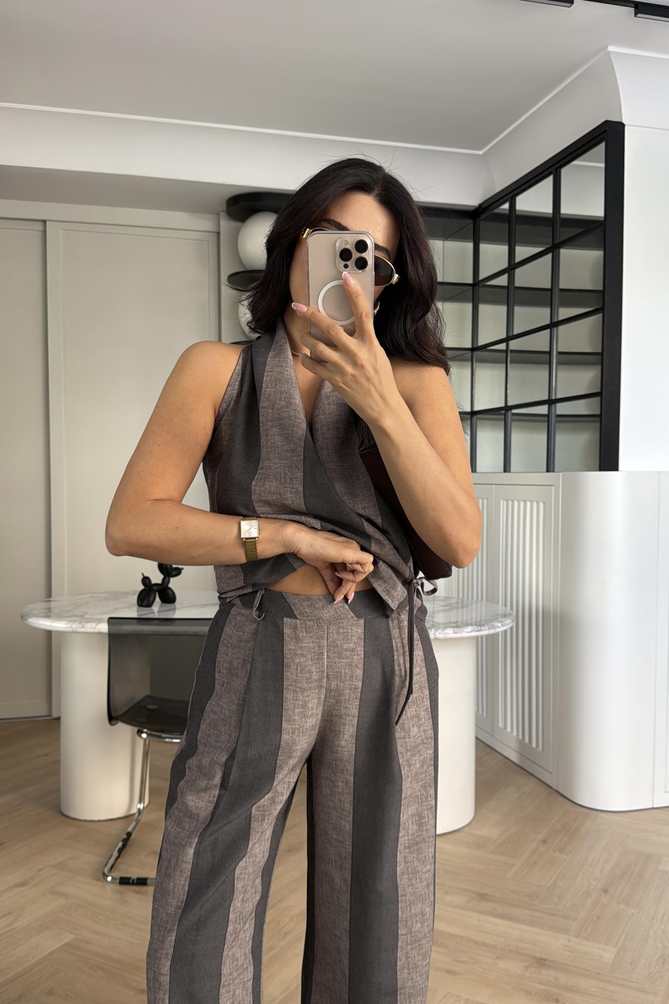 ÇİZGİLİ MASSİ  MODEL KETEN TAKIM