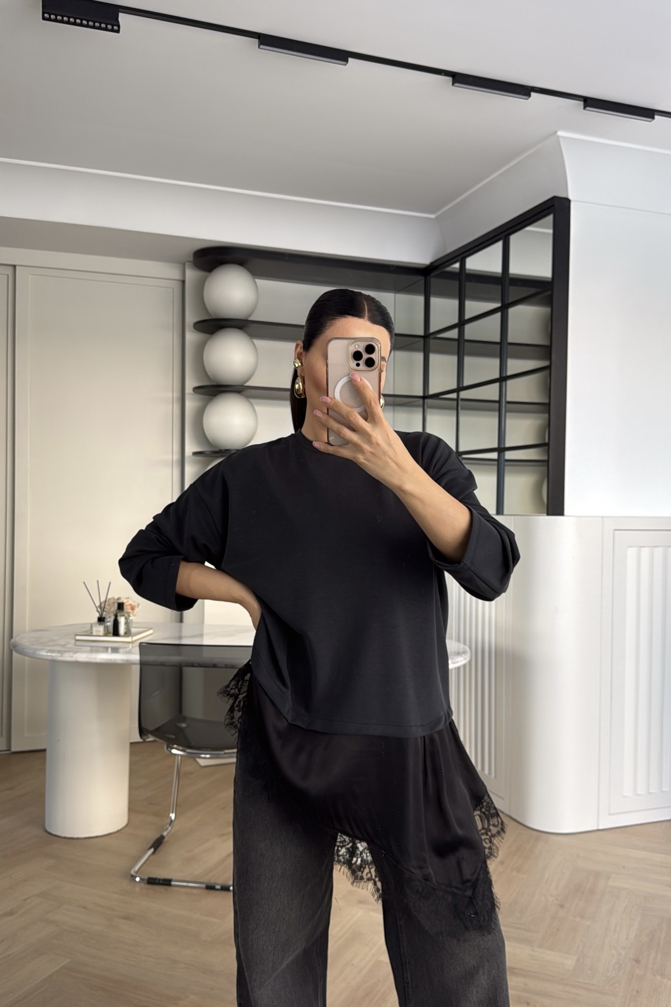 DANTEL DETAYLI MODAL SWEATSHİRT ANTRASİT 