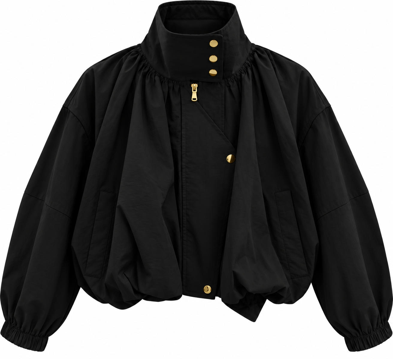 Dik Yaka Oversize Bomber Ceket Siyah