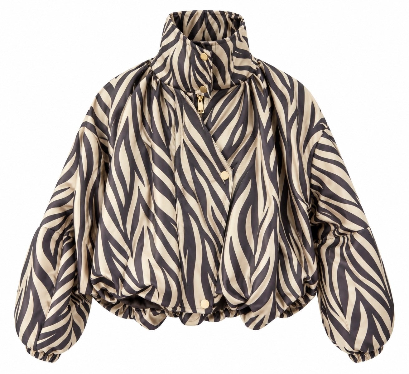 Dik Yaka Oversize Bomber Ceket Zebra Desen 
