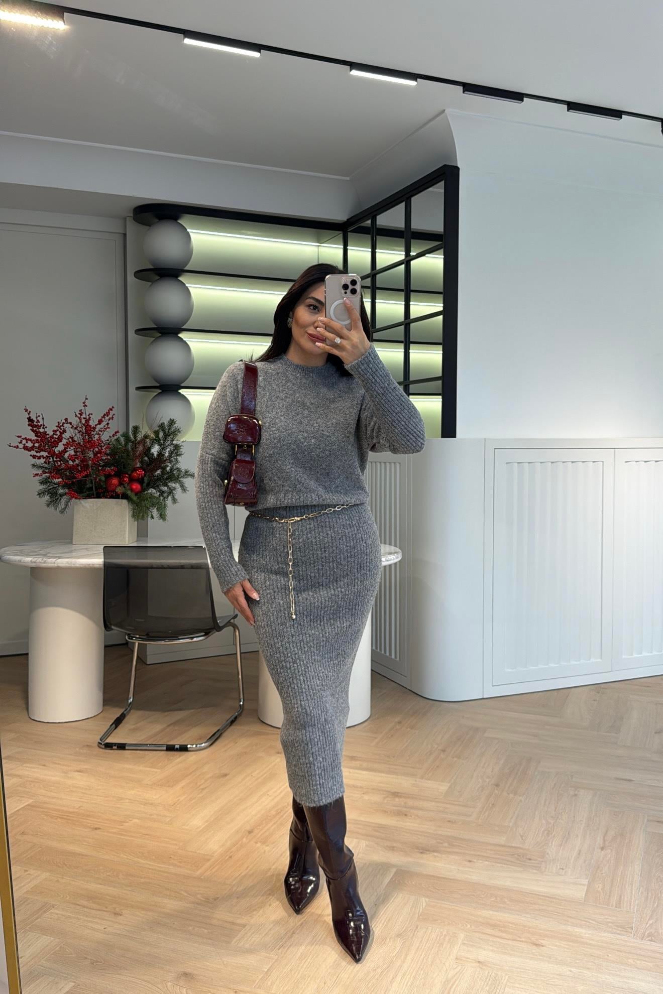 DİLVİN TRİKO ELBİSE GRİ