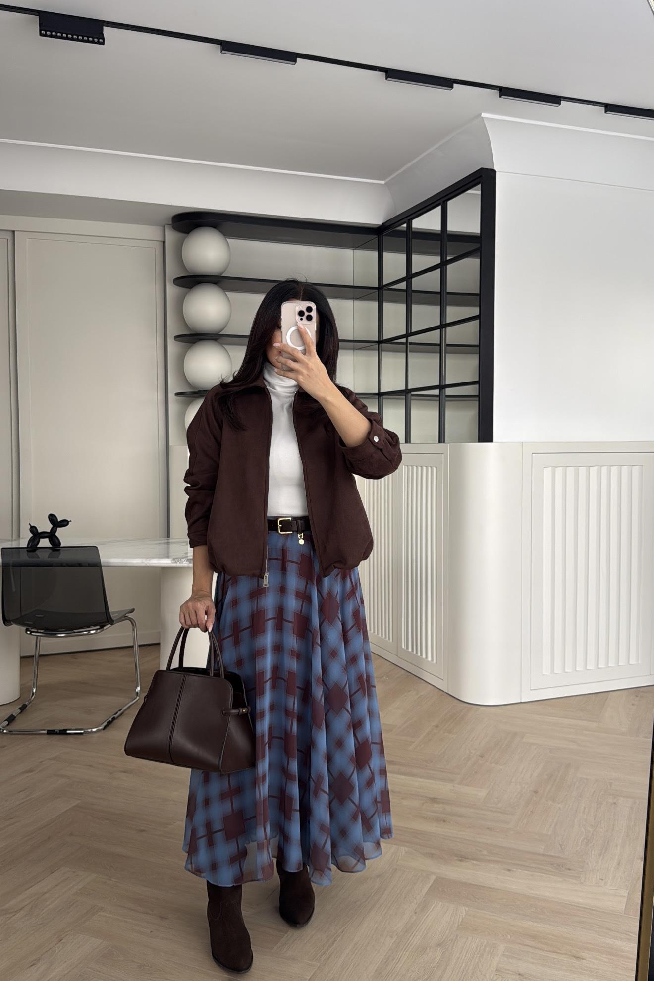 EKOSE DESENLİ UZUN ETEK 