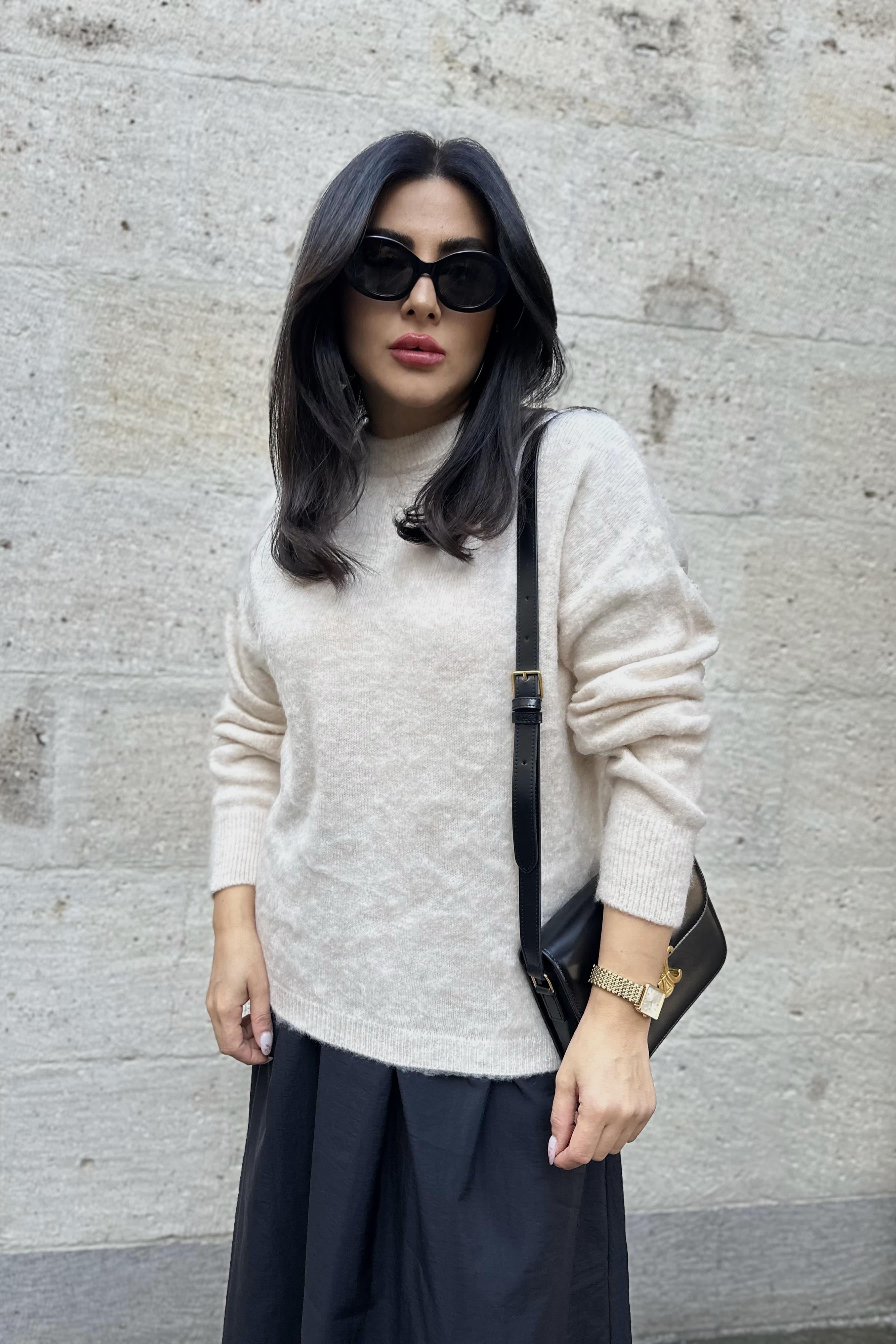 Ekru Bisiklet Yaka Şardonlu Basic Triko Kazak