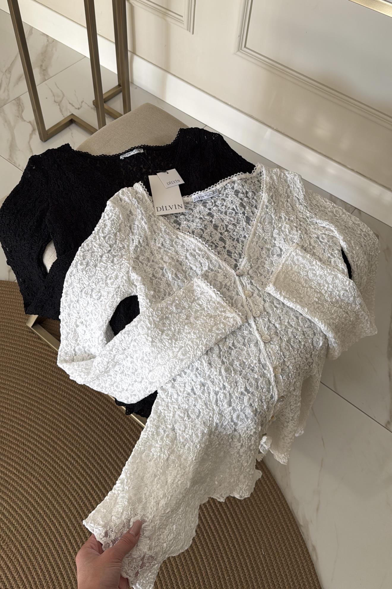 Ekru Dilvin Dantel Bluz