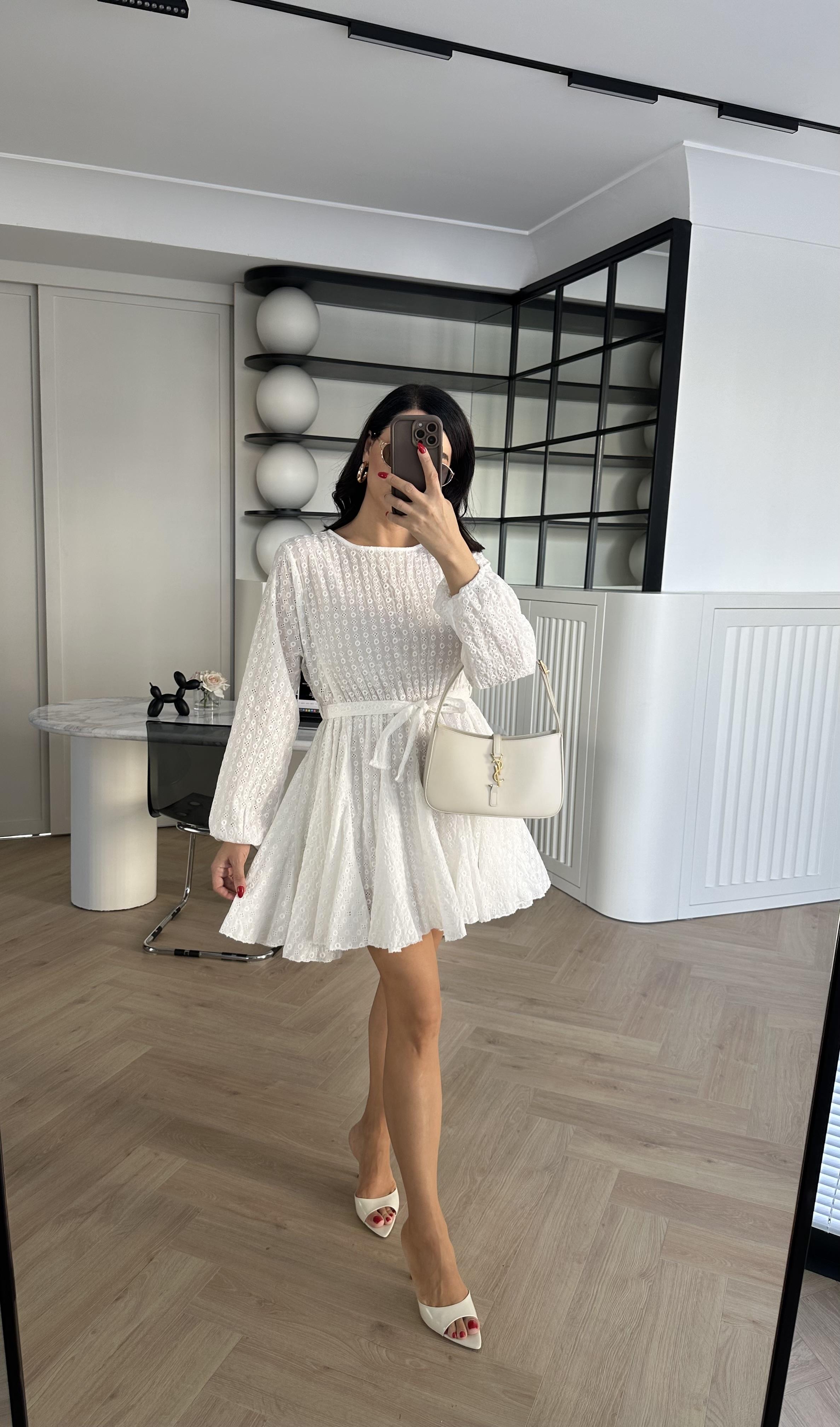 Ekru Kemerli Astarlı Kemerli Elbise