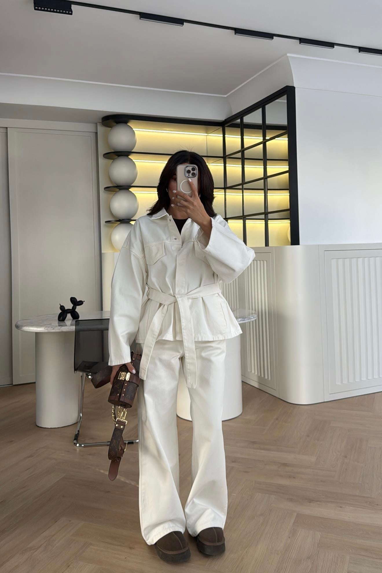 EKRU KUŞAKLI DENİM TAKIM