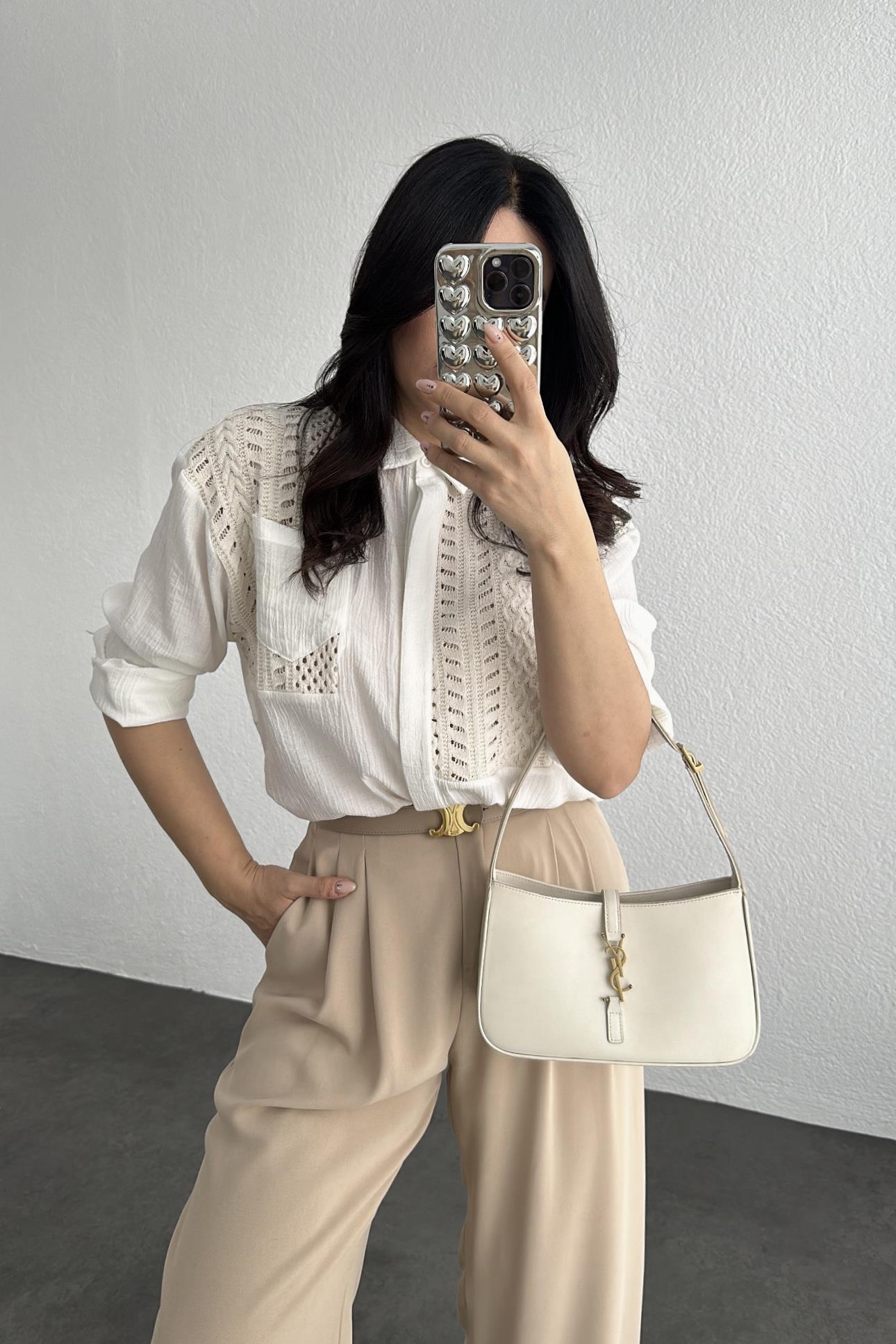 Ekru Marka Model Triko Triko Detaylı Tasarım Gömlek