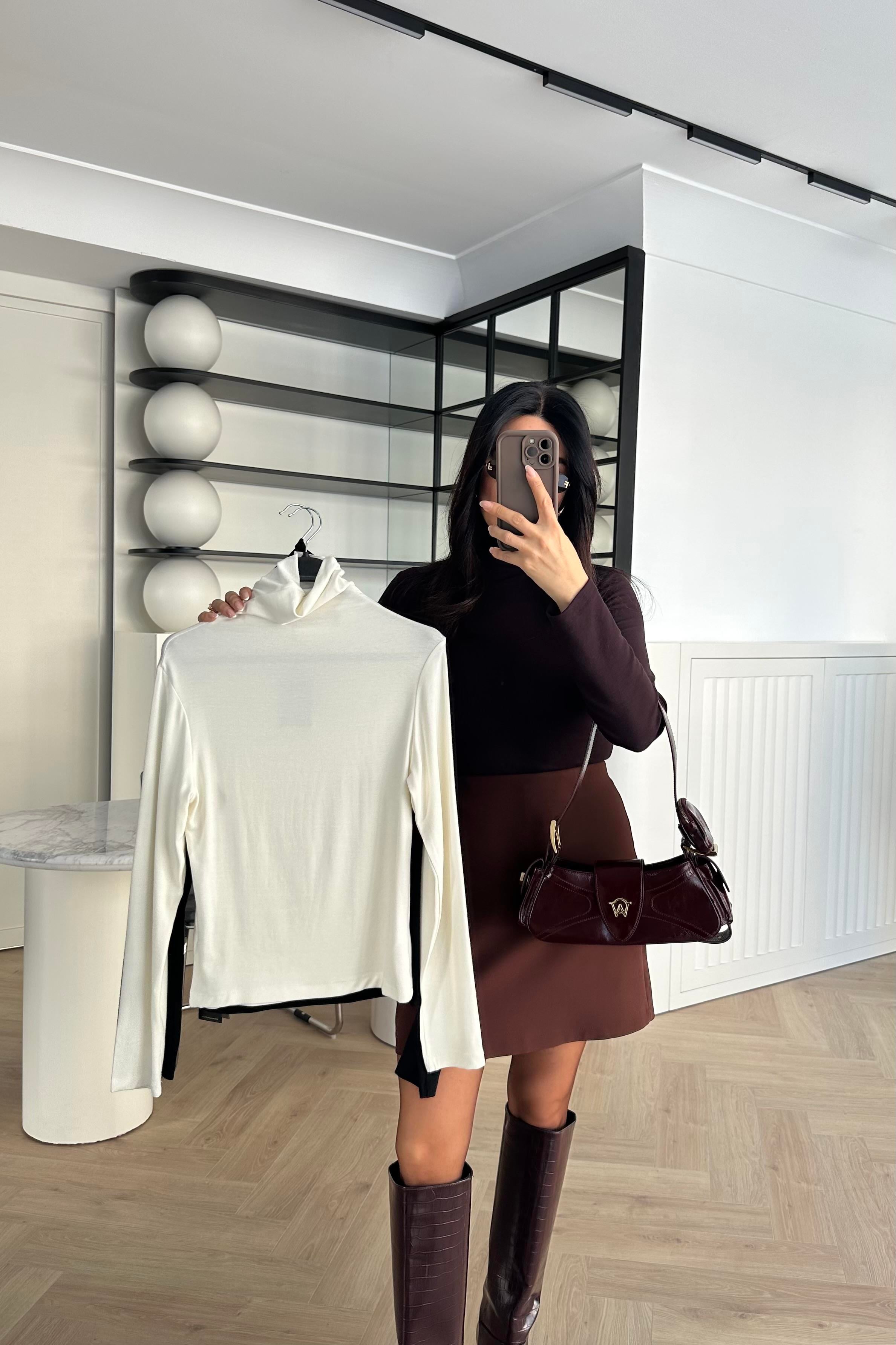 Ekru Massimo Balıkçı Yaka Modal Bluz 