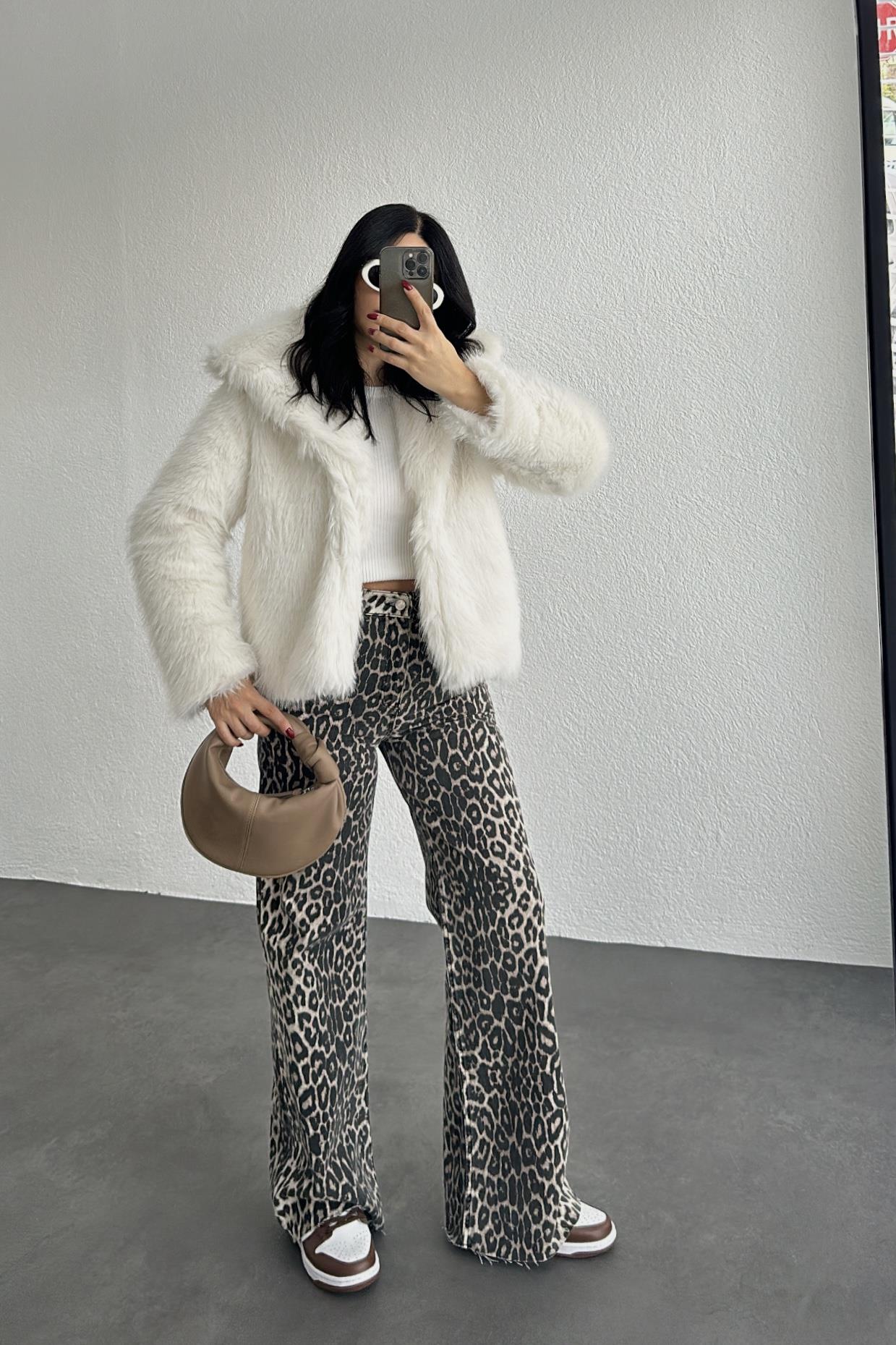 Ekru Premium Suni Kürk Ceket 