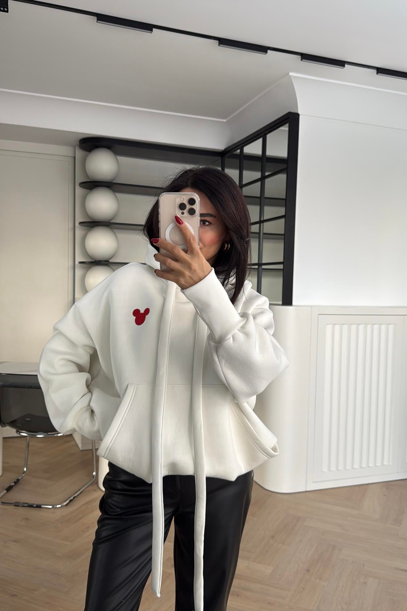 EKRU TOK DOKULU SARDONLU MİCKEY NAKIŞLI SWEATSHİRT