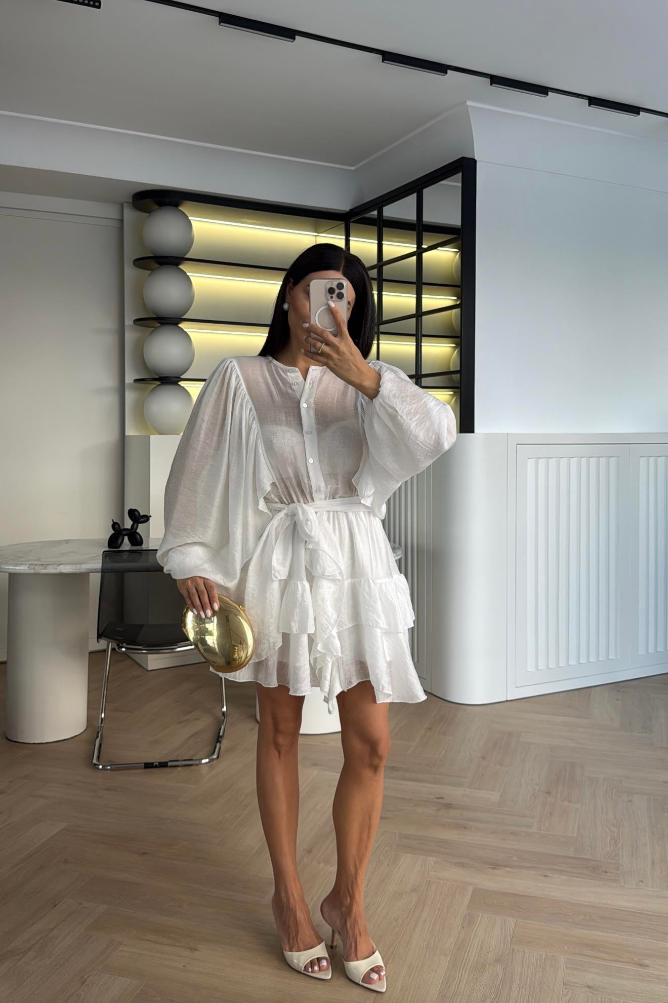 EKRU YARASA KOL ŞİFON ELBİSE