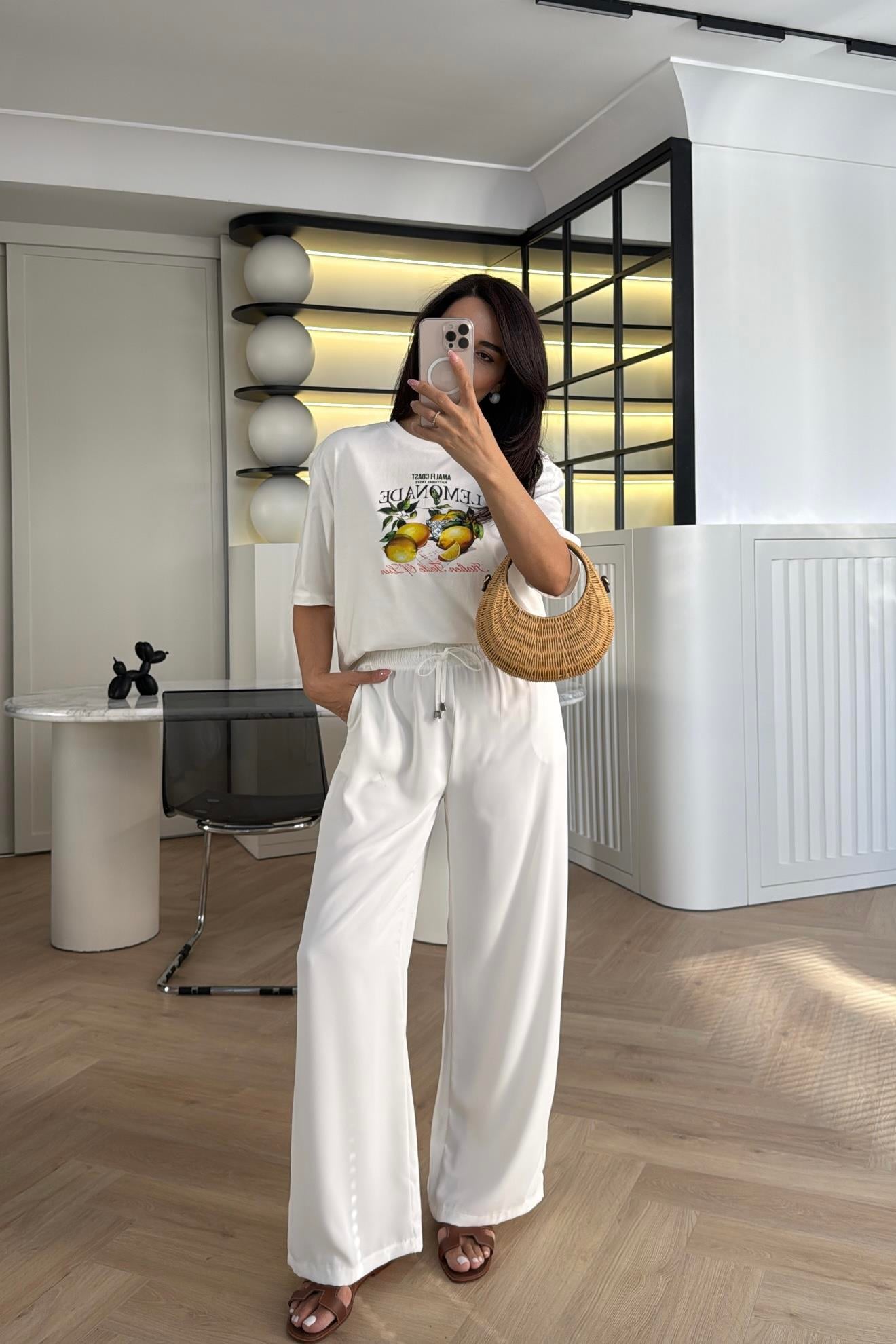 EKRU YÜKSEK BEL LASTİKLİ PALAZZO 