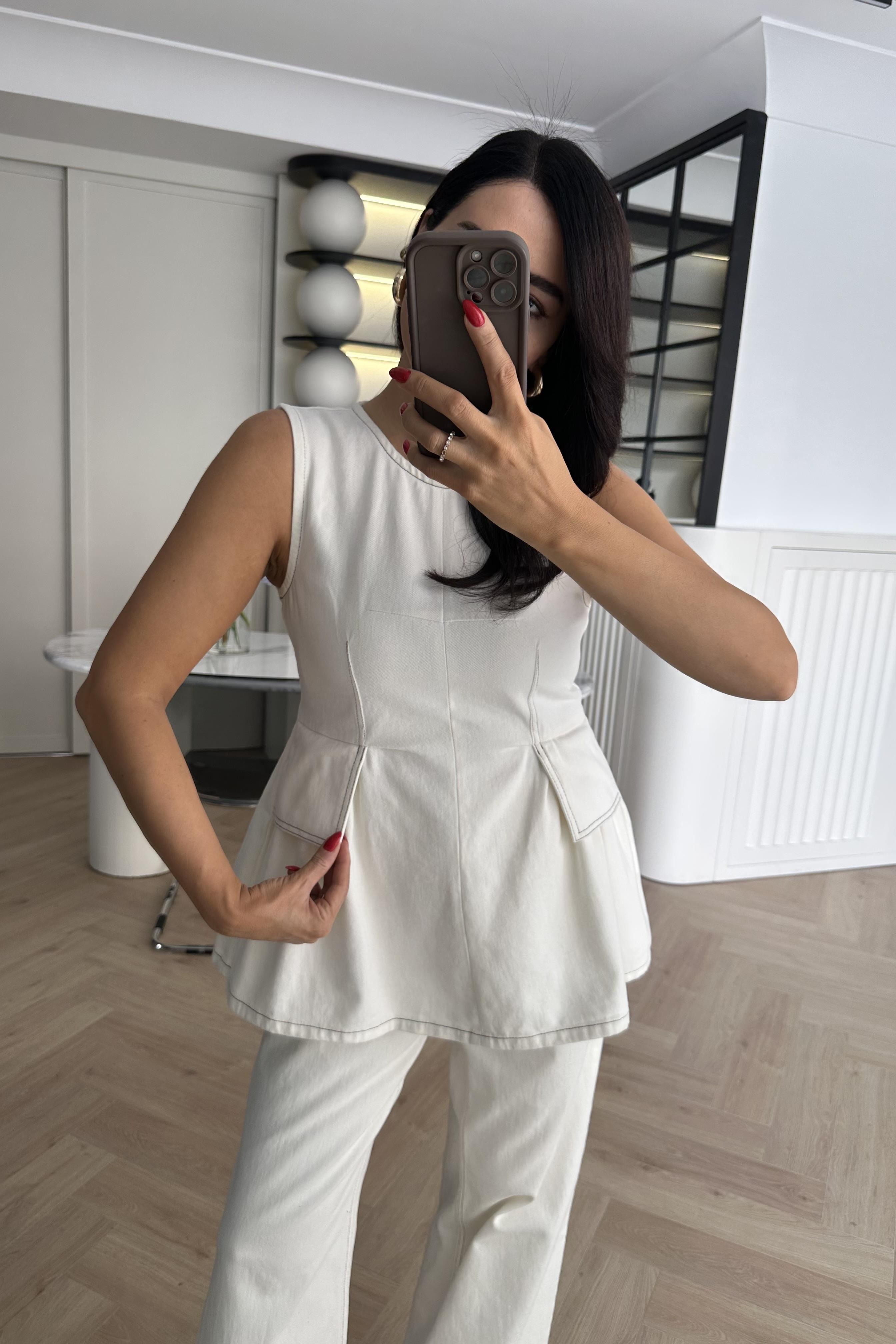 Ekru Yumuşak Denim Kumaş Tasarım Takım