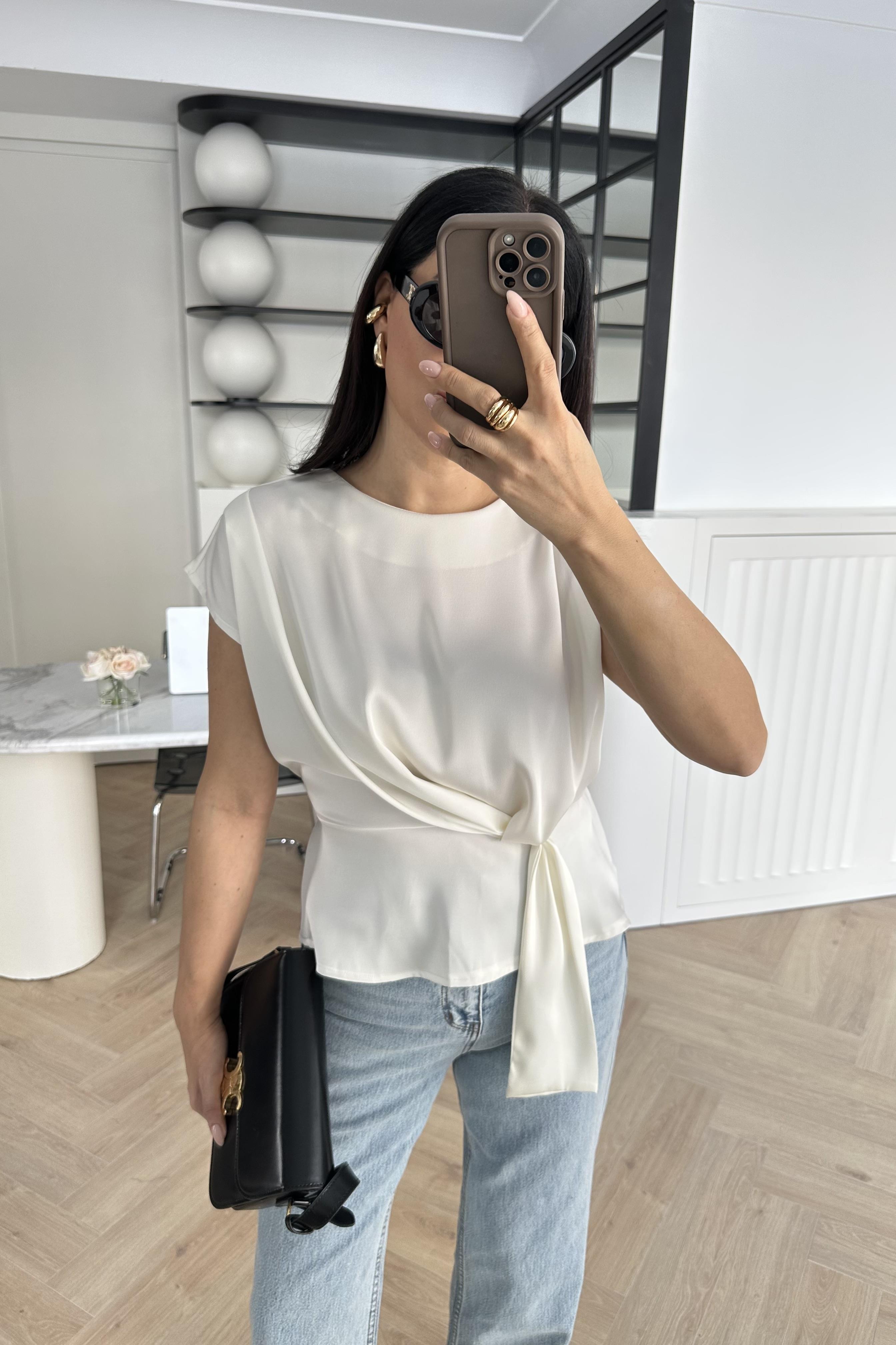 Ekru Zr Model Saten Bluz