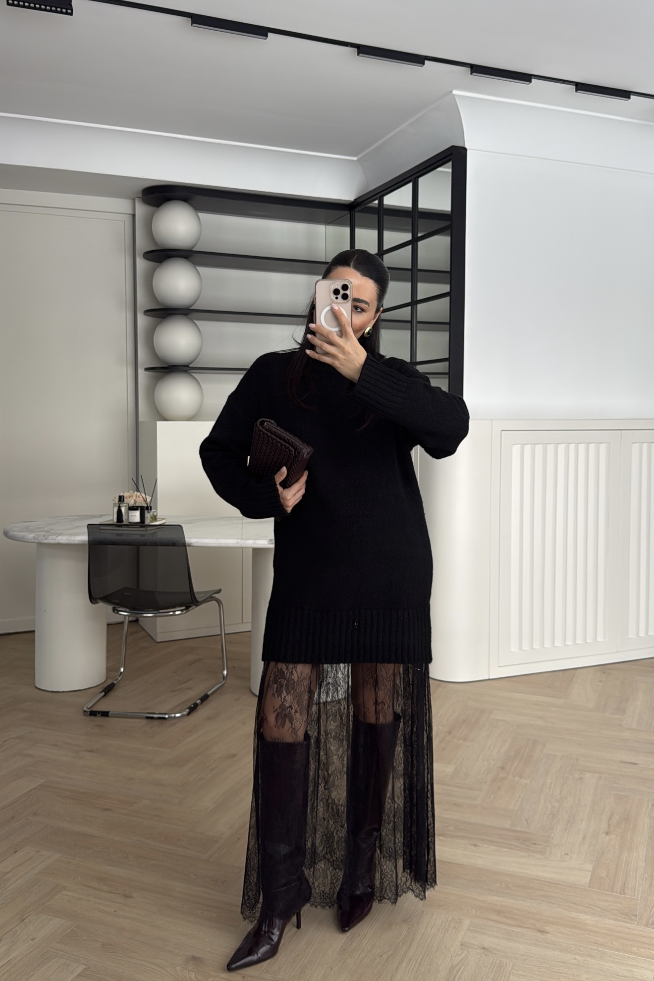 ETEK UCU TÜL TRİKO ELBİSE SİYAH 