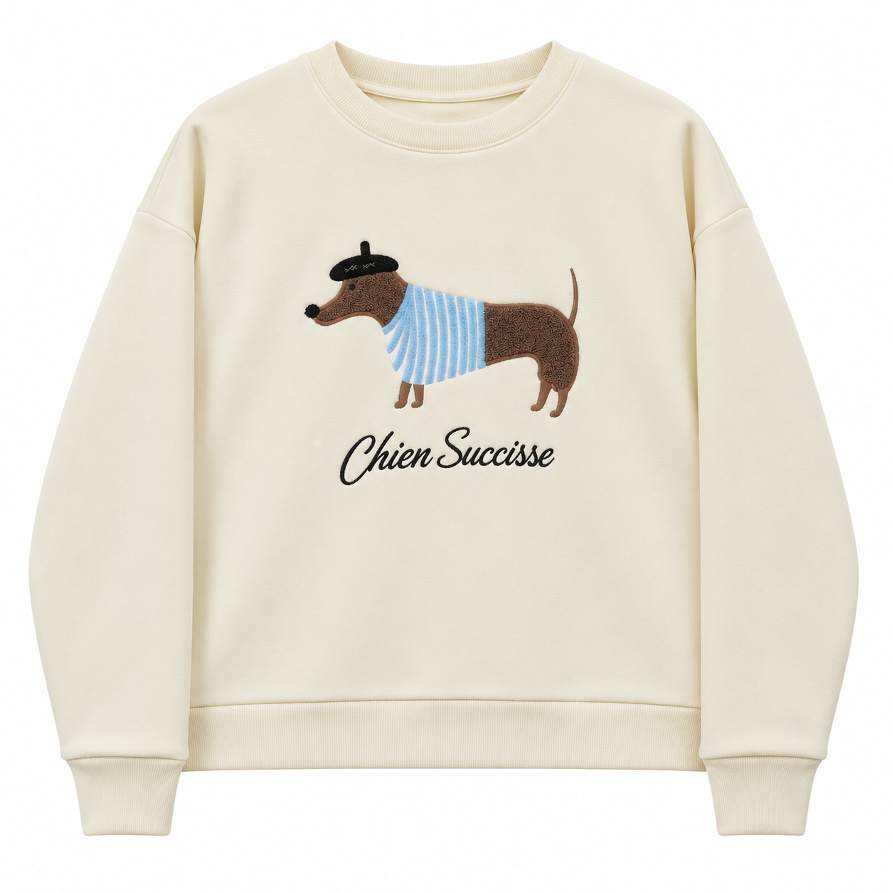 Figürlü Şardonlu Oversize Sweatshirt Ekru