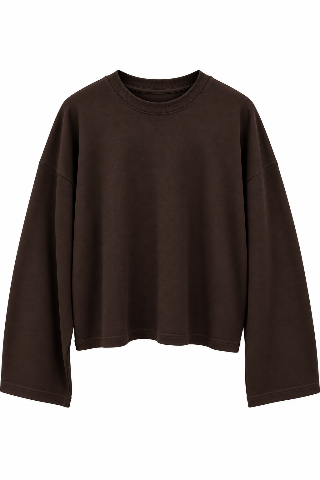 Geniş Kol Detay Basic T-shirt Kahve