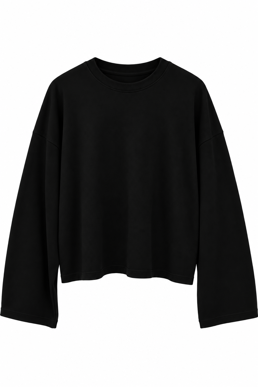 Geniş Kol Detay Basic T-shirt Siyah