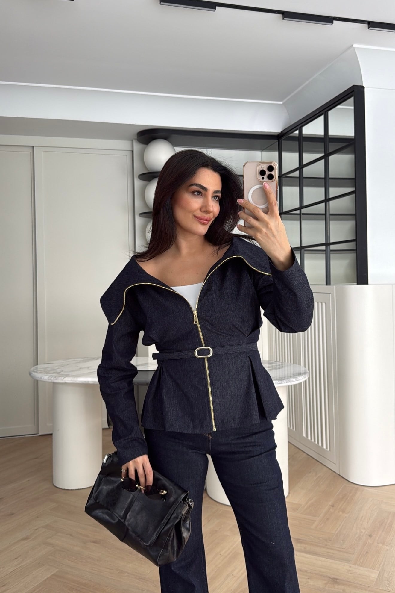GENİŞ YAKA DENİM KOT GÖMLEK LACİVERT 